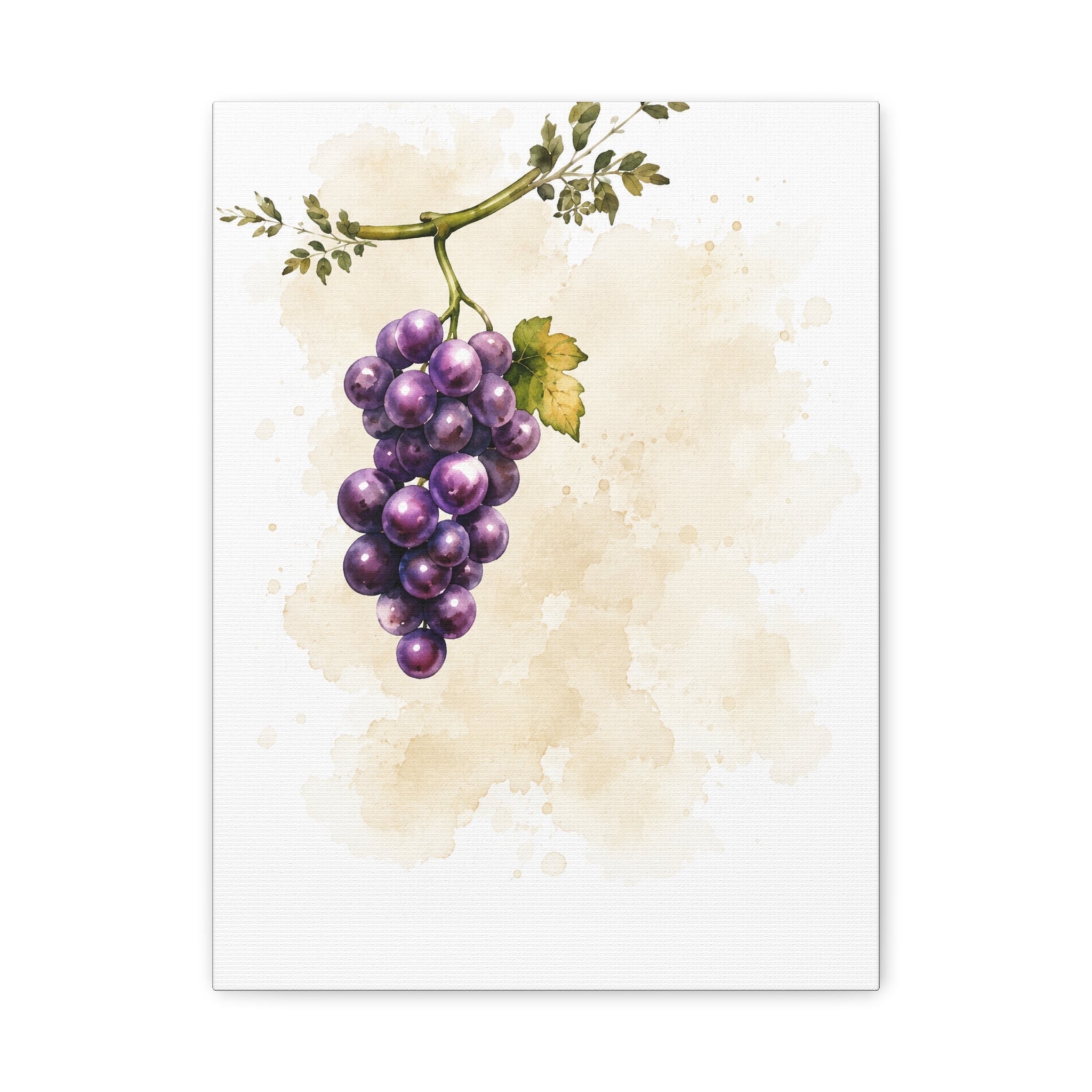 Grape Watercolor Canvas Print, Purple Vine Botanical Wall Art, Tuscan Vineyard Kitchen Decor, Neutral Dining Room Art, Solen