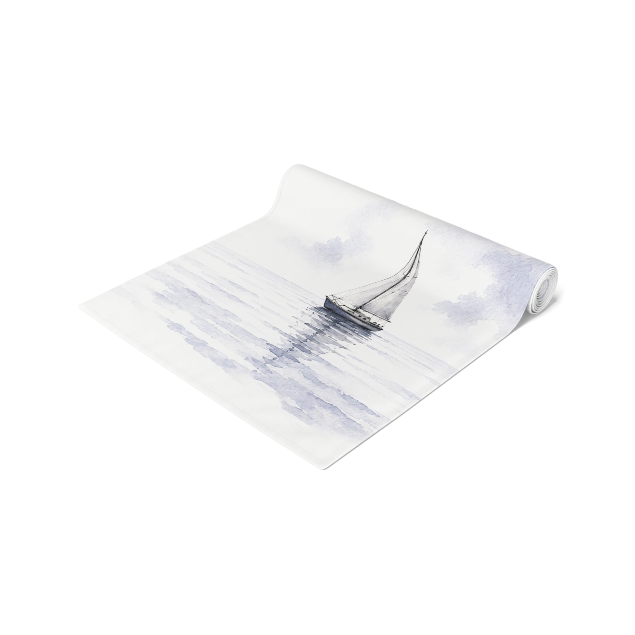 Sailboat Table Runner, Coastal Table Decor, Nautical Watercolor Runner, Blue White Dining Table Linen, Beach House Housewarming Gift