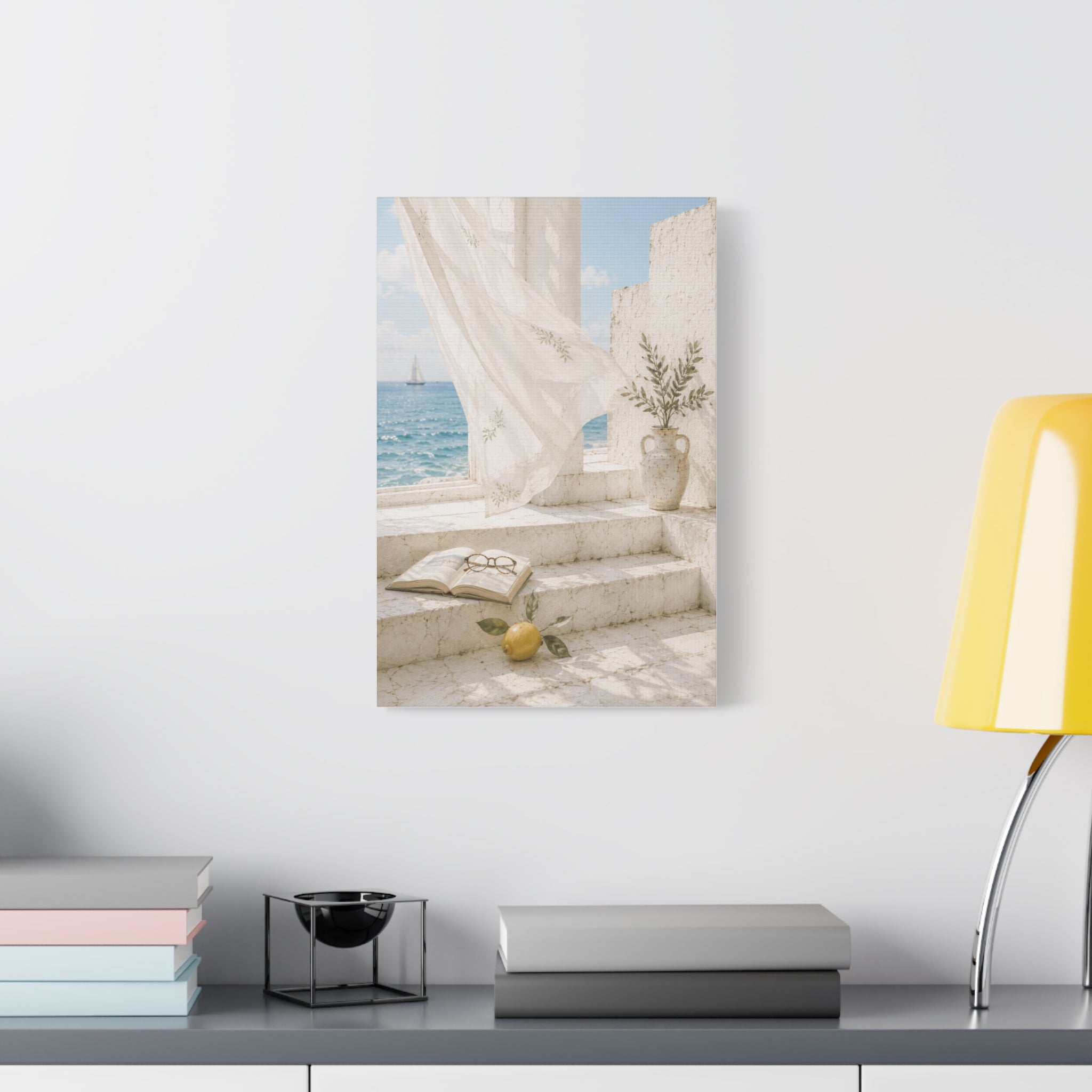 Mediterranean Coastal Wall Art, Seaside Summer Print, Blue Ocean & Lemon Art, Mediterranean Home Decor, Coastal Wall Decor, Solen