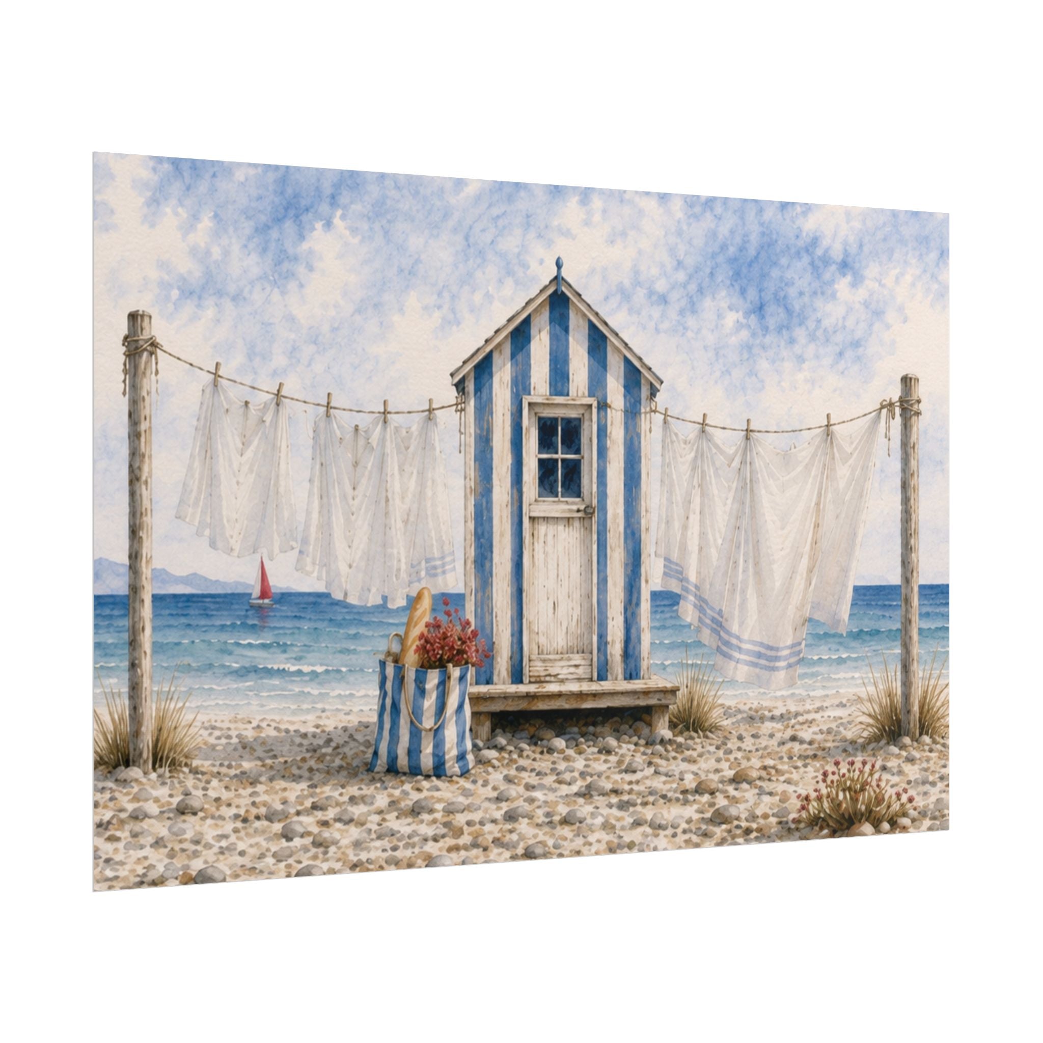 Laundry by the Sea Rolled Poster – Blue & Salt Coastal Cottage Wall Art | Solen
