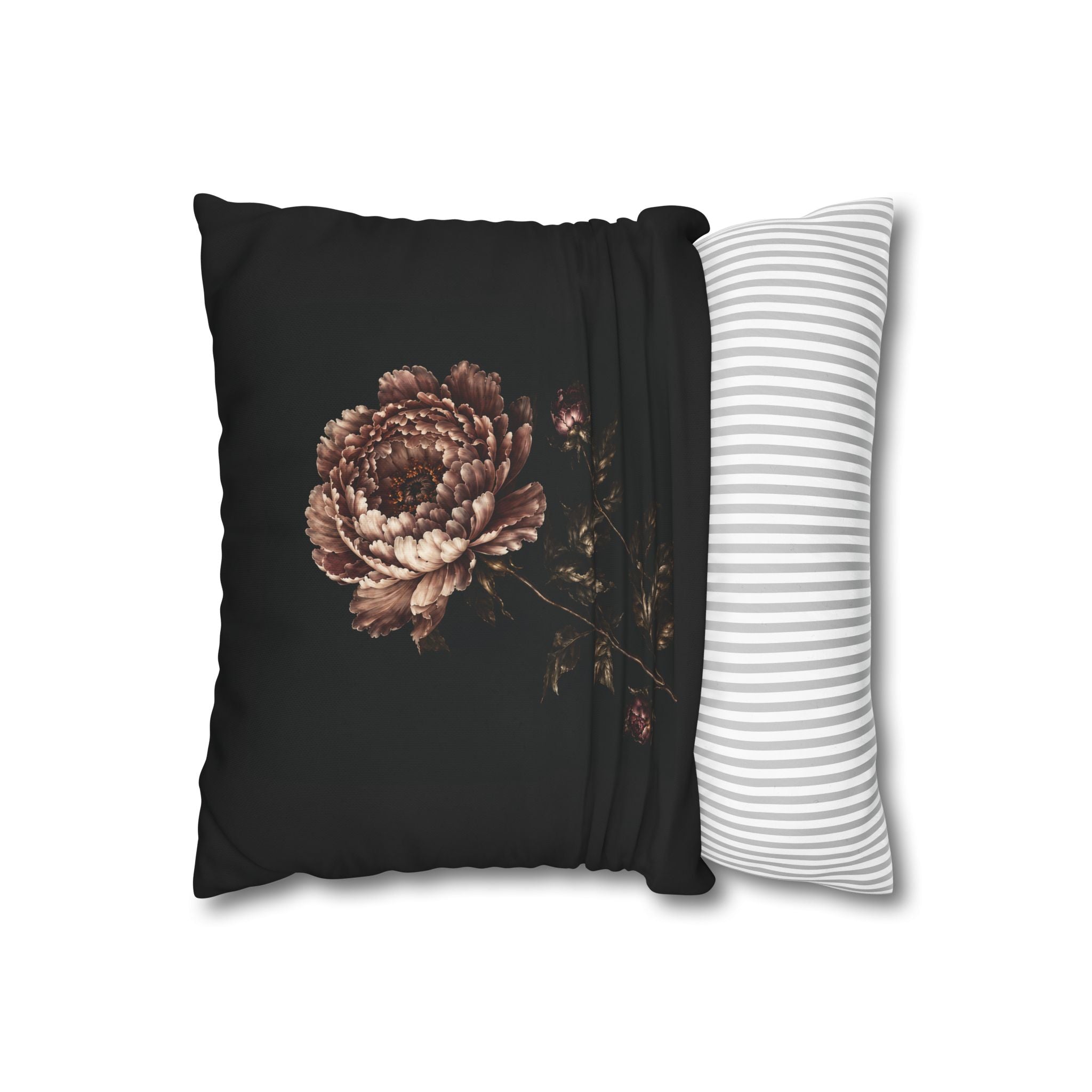 Blush Peony Throw Pillow Cover, Velvet Botanical Print on Black, Romantic Dark Floral Cushion, Moody Decorative Pillow, Solen
