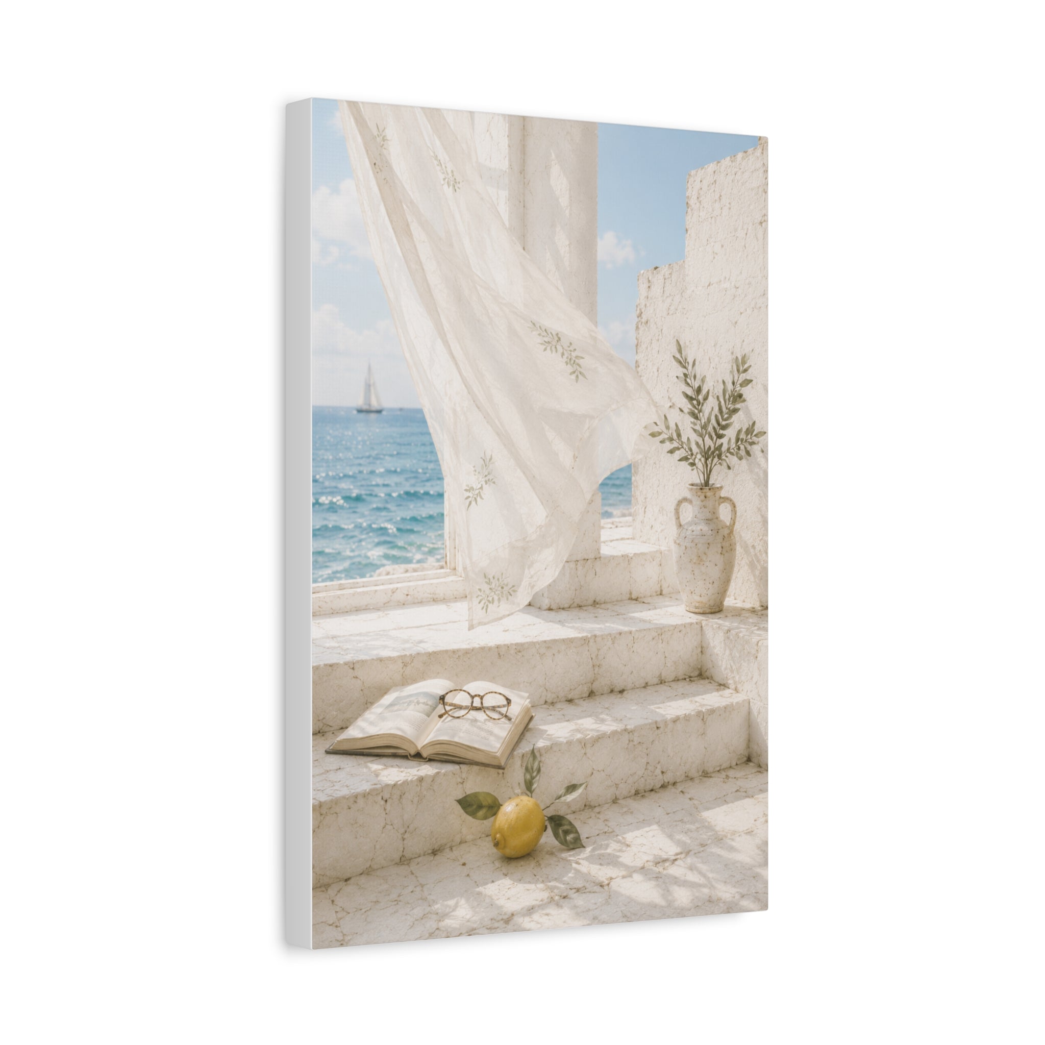 Mediterranean Coastal Wall Art, Seaside Summer Print, Blue Ocean & Lemon Art, Mediterranean Home Decor, Coastal Wall Decor, Solen