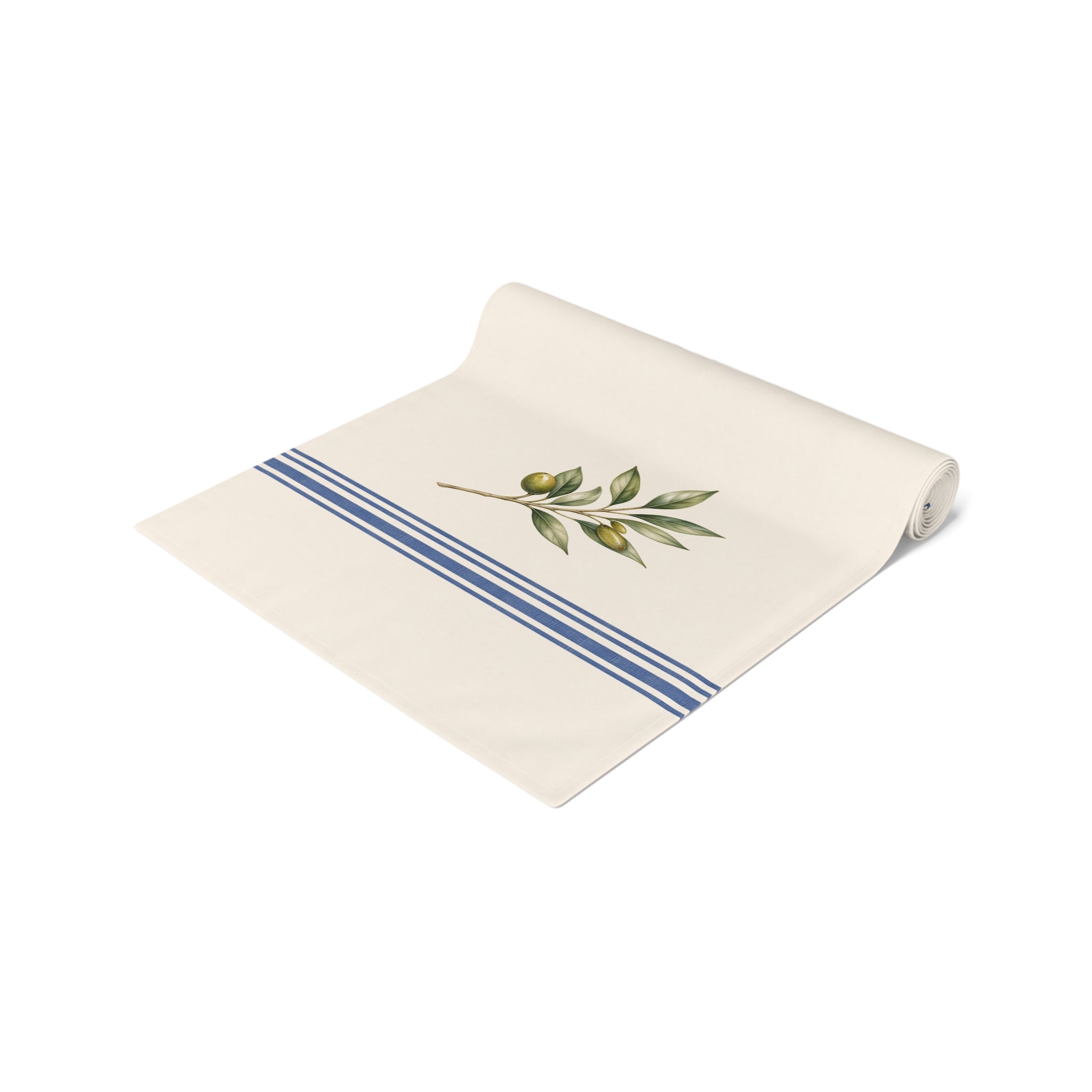 Olive Branch Farmhouse Table Runner, Cotton Mediterranean Runner, Rustic Green Kitchen Decor, Neutral Dining Linen, Solen