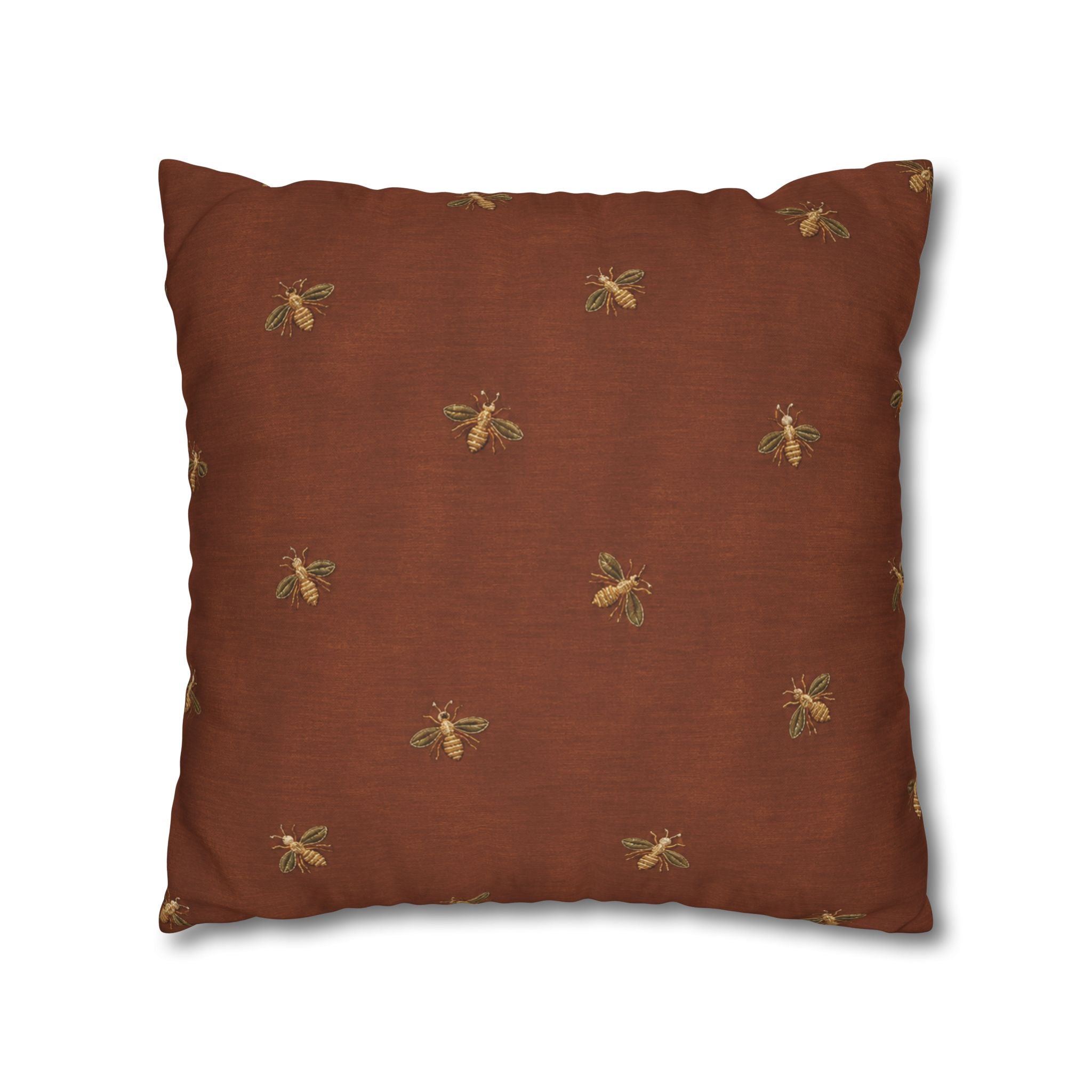 Bee Pattern Square Pillowcase — Rustic Rust Decorative Throw Pillow Cover