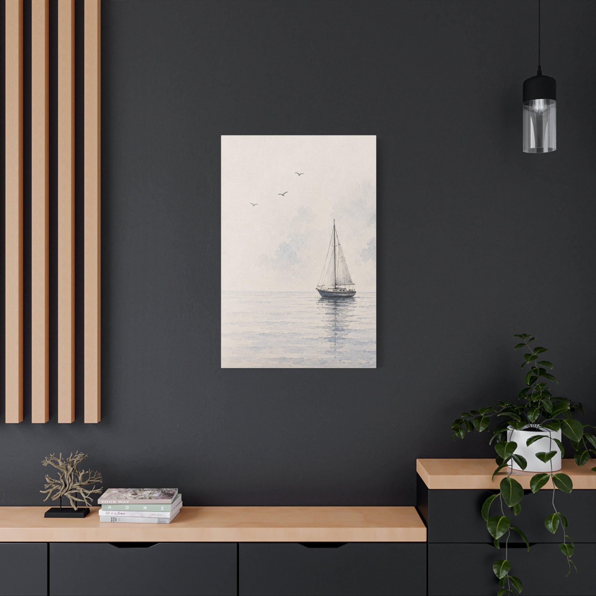 Sailboat Seascape Matte Canvas Print, Coastal Nautical Wall Art, Blue Ocean Boat Decor, Beach House Living Room Art, Solen