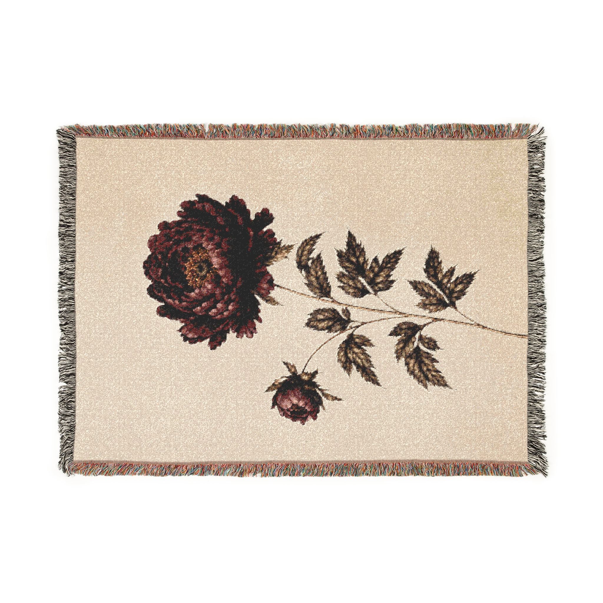 Dark Floral Peony Throw Blanket – Vintage Botanical Home Decor, Moody Burgundy Flower Throw - Solen