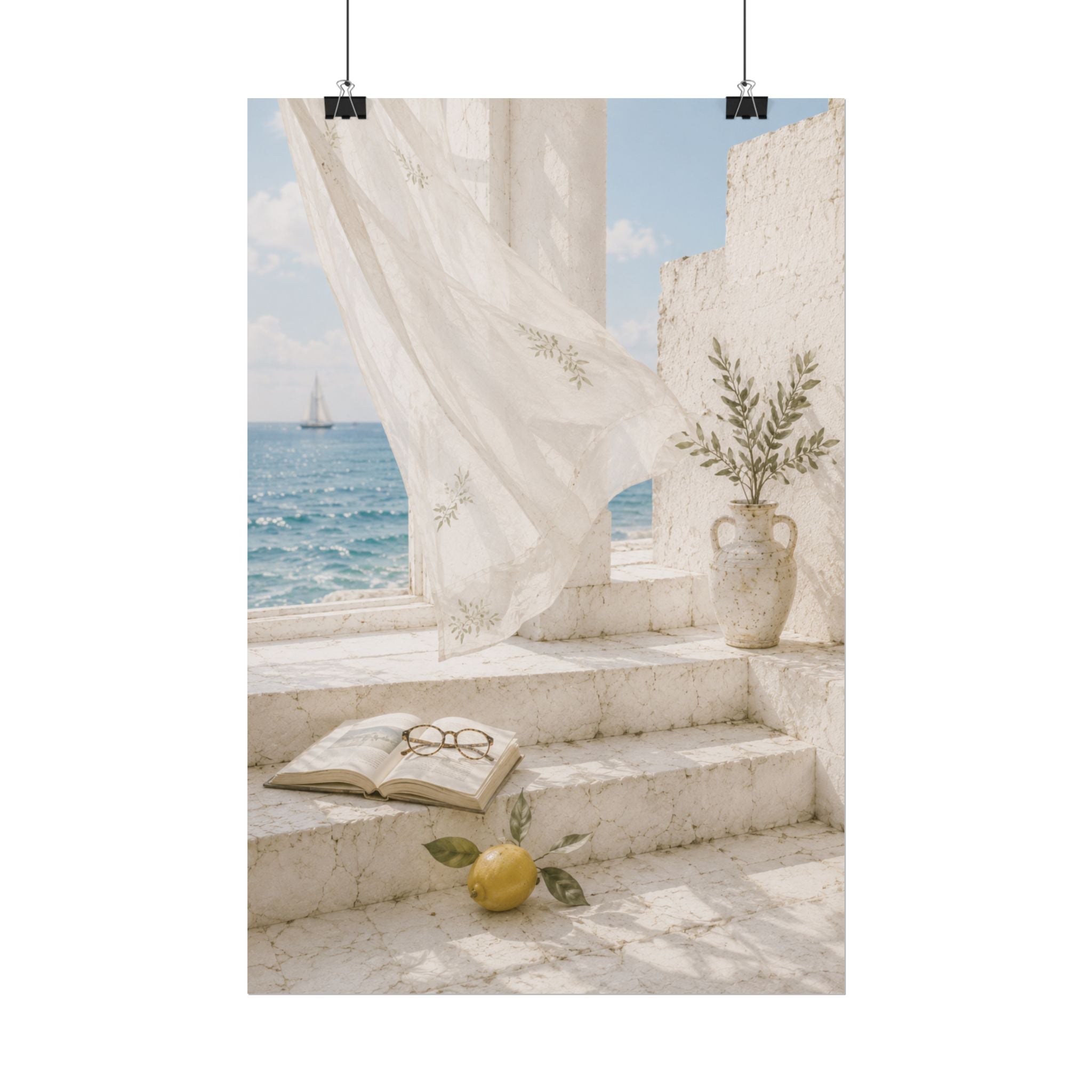 Mediterranean Coastal Poster, Seaside Wall Art, Blue Ocean Print, Summer Mediterranean Decor, Coastal Hanging Wall Art, Solen