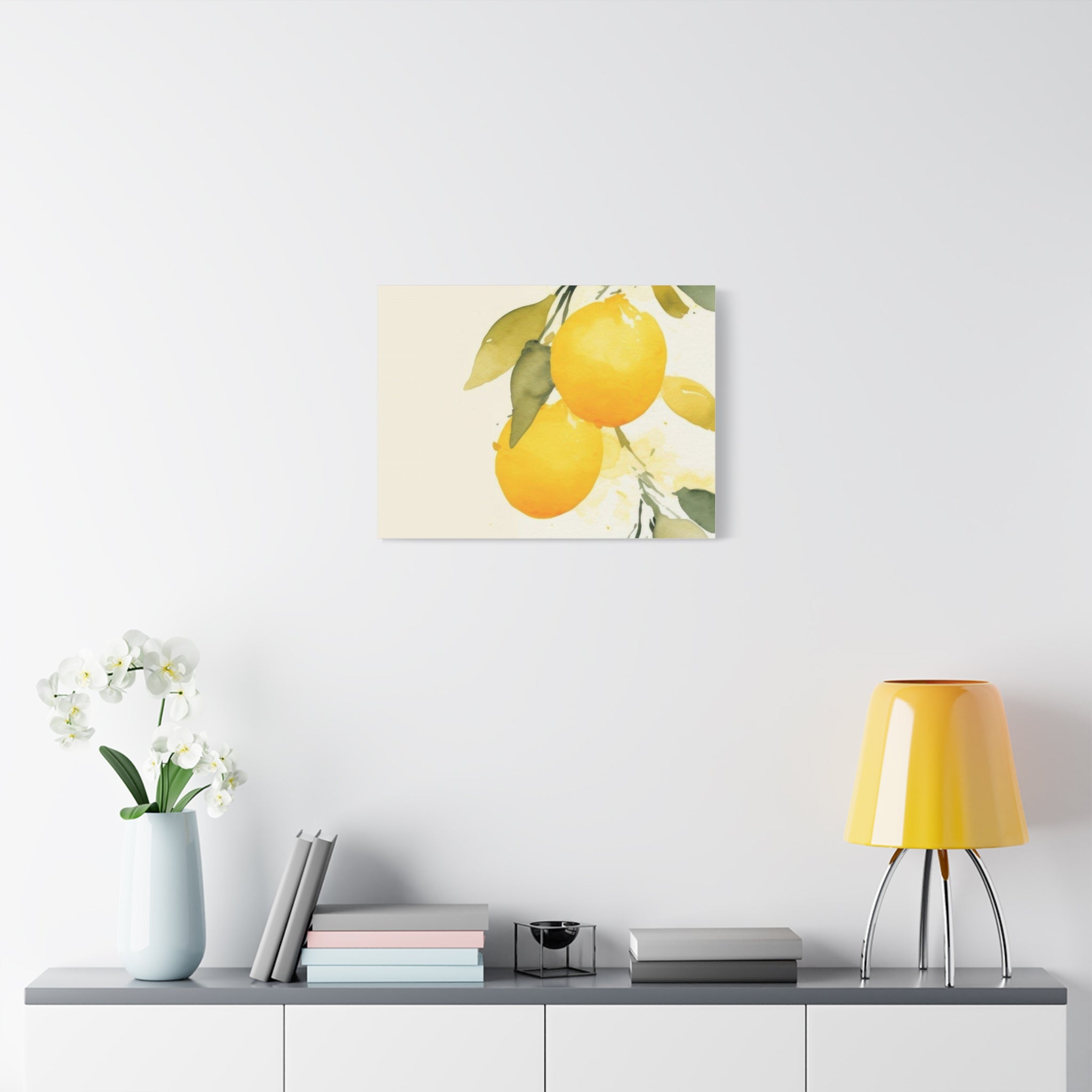 Lemon Botanical Canvas Wall Art, Mediterranean Citrus Print, Yellow Lemon Kitchen Decor, Watercolor Fruit Wall Art, Solen