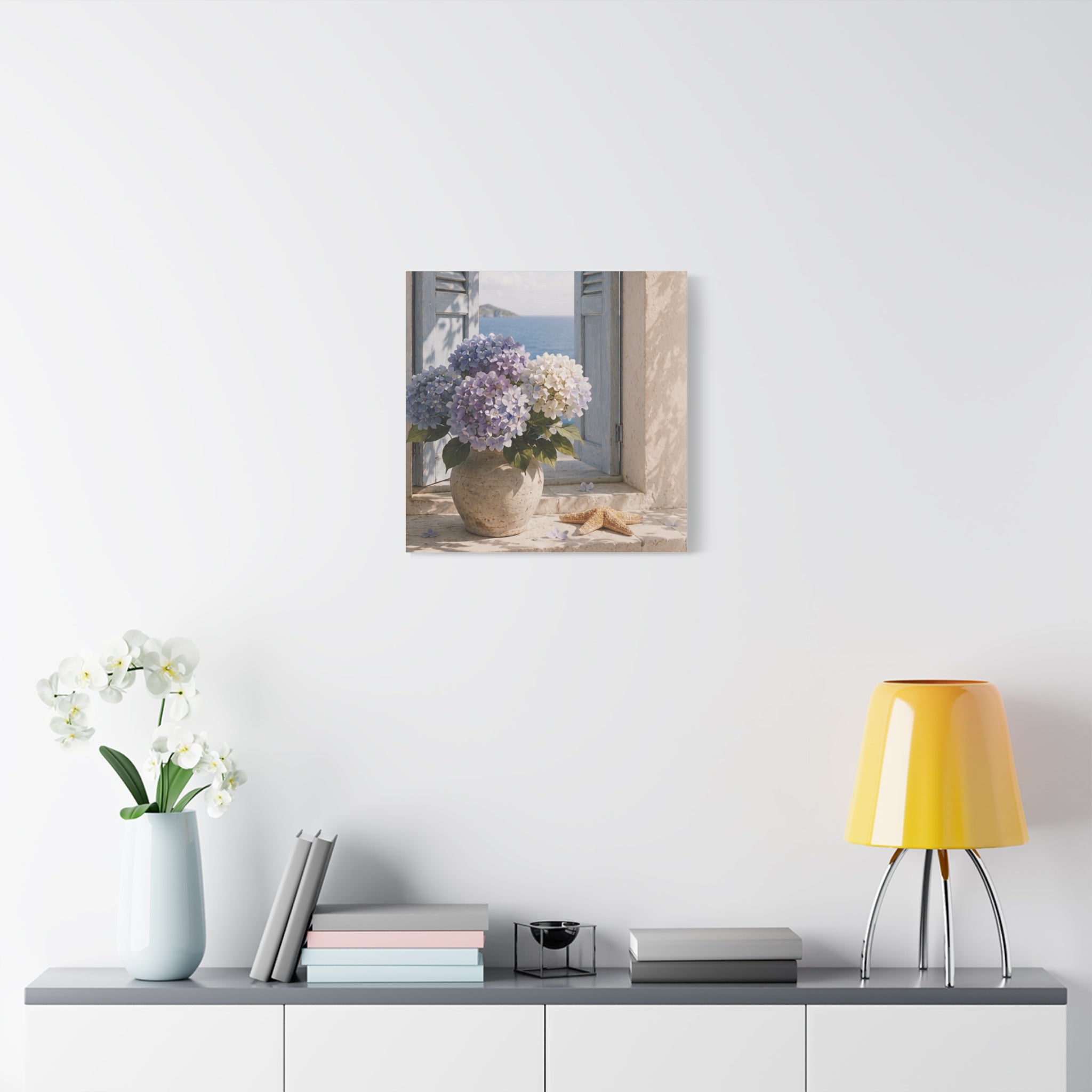 Hydrangea Seaside Canvas Art, Blue Hydrangea Coastal Wall Art, Solen