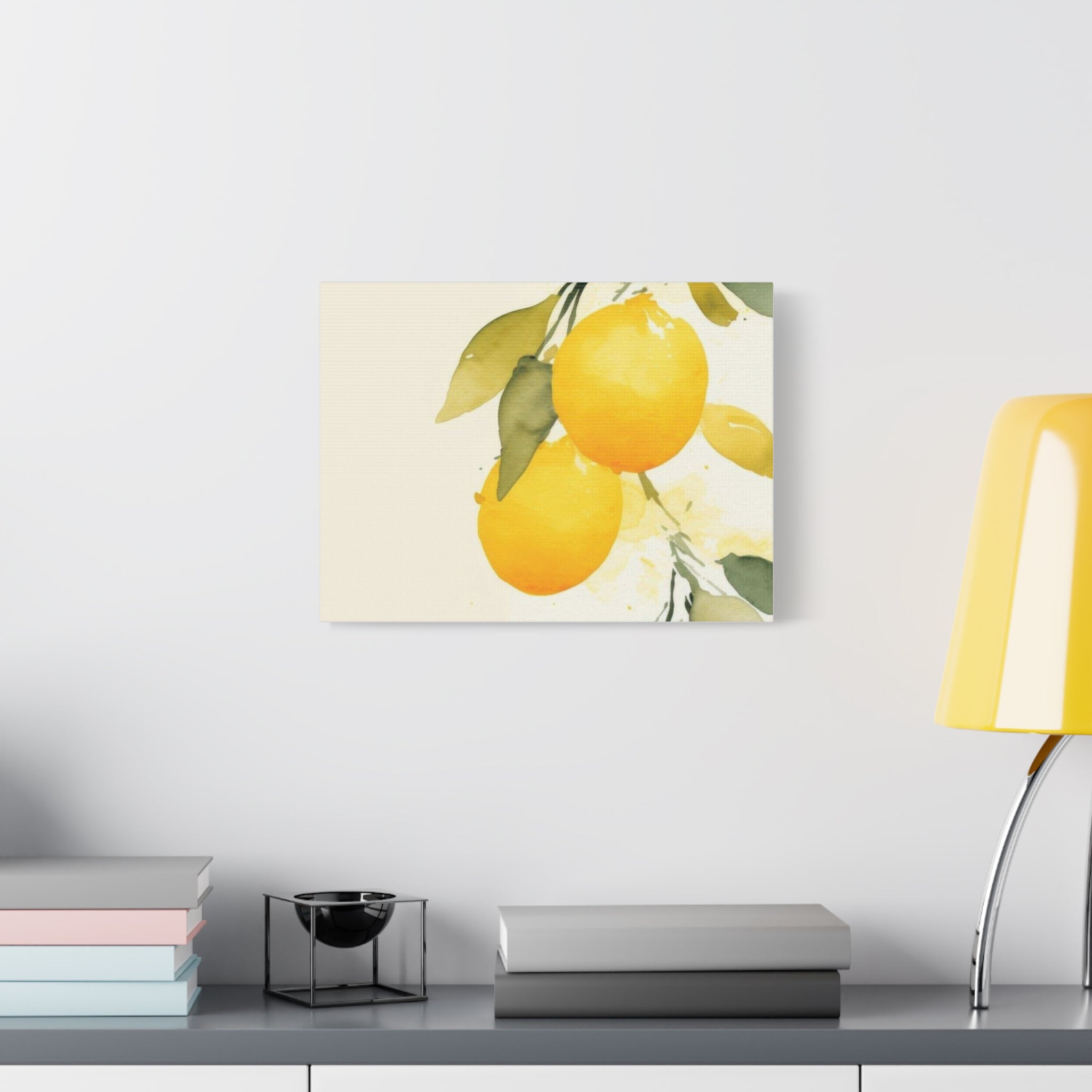 Lemon Botanical Canvas Wall Art, Mediterranean Citrus Print, Yellow Lemon Kitchen Decor, Watercolor Fruit Wall Art, Solen