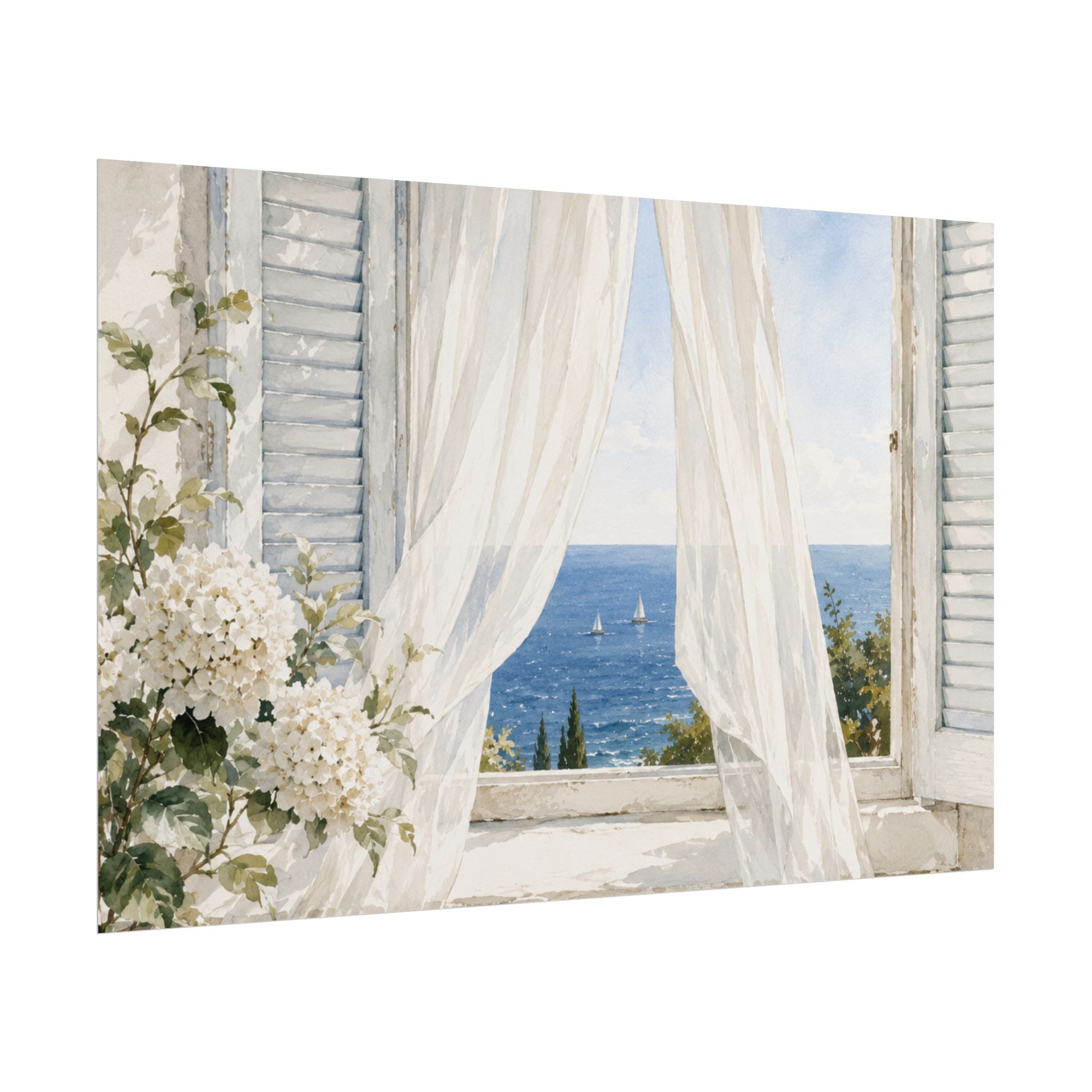 Blue Hydrangea Botanical Rolled Poster, Watercolor Floral Wall Art, Cottagecore Bedroom Decor, Coastal Flower Print, Solen