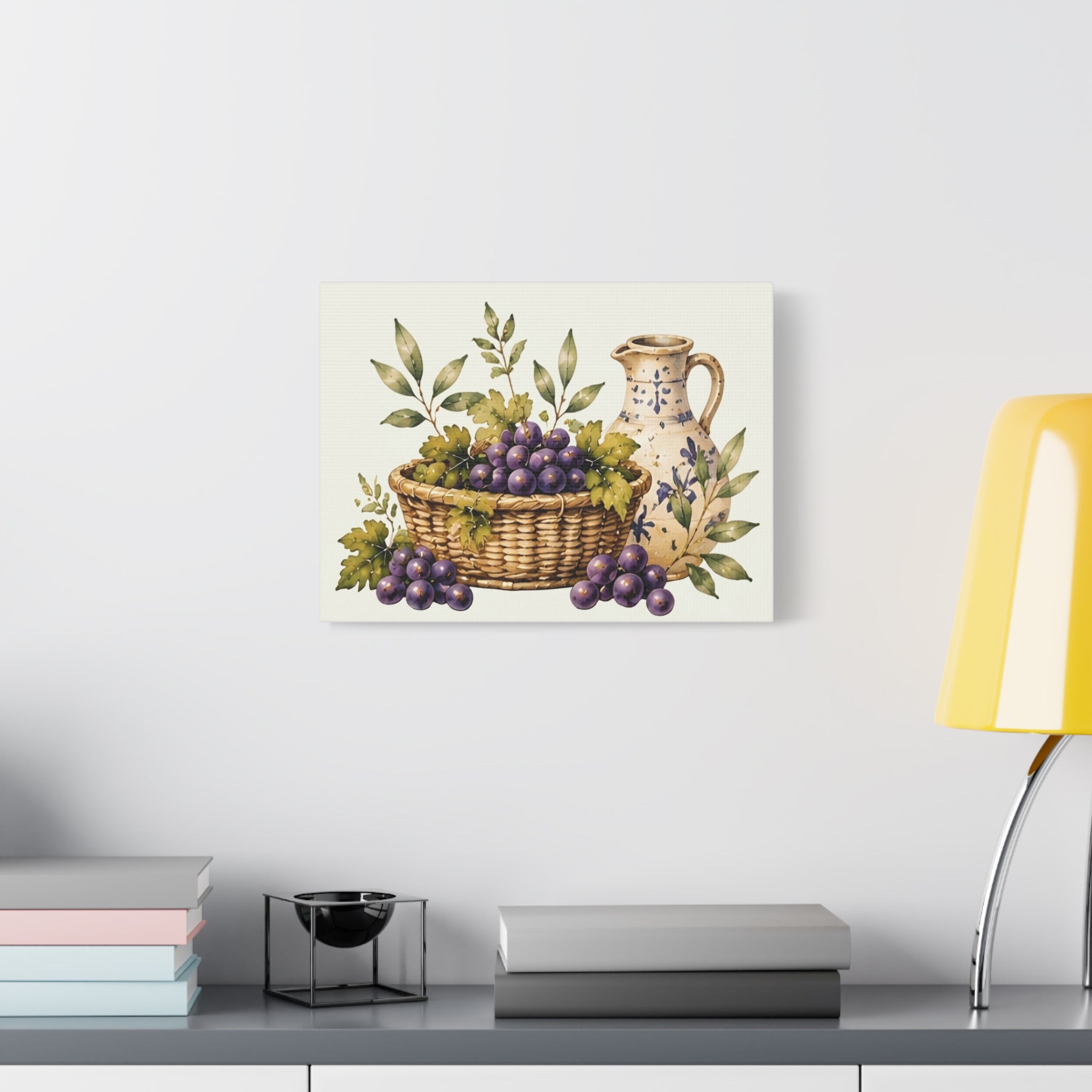 Grapes & Pitcher Matte Canvas Wall Art, Rustic Tuscan Kitchen Decor, Vintage Fruit Still Life Print, Dining Room Art, Solen