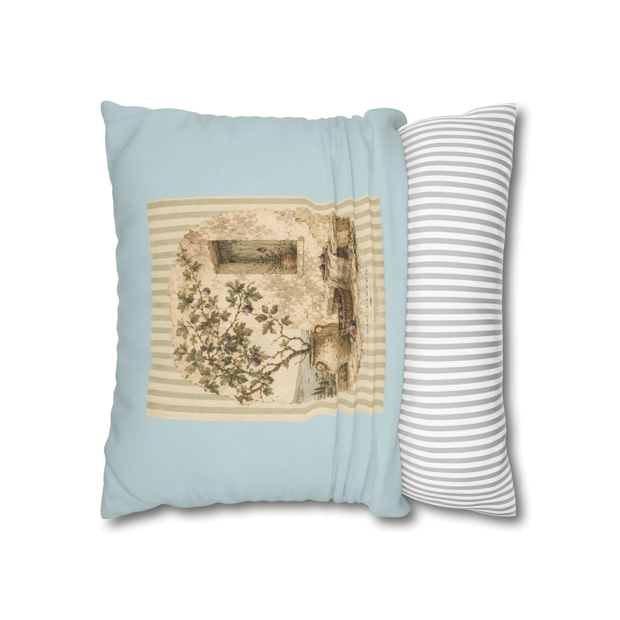 Fig Listen Throw Pillow Cover - Mediterranean Vintage Cushion - Tuscan Fig Tree Botanical Decor - Solen