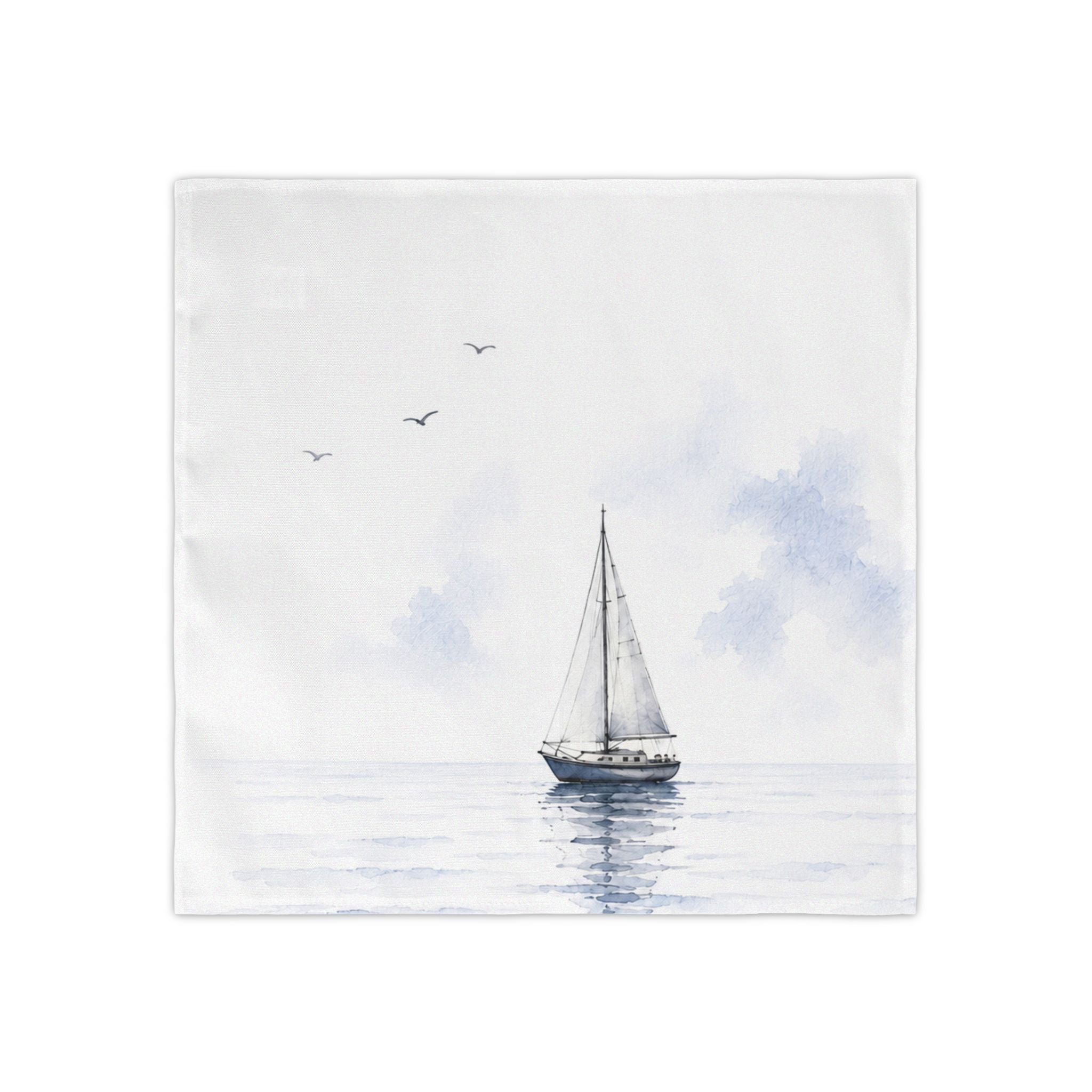 Sailboat Napkins Set of 4, Nautical Cloth Napkins, Coastal Table Decor, Watercolor Blue White Dinner Napkins, Beach House Gift
