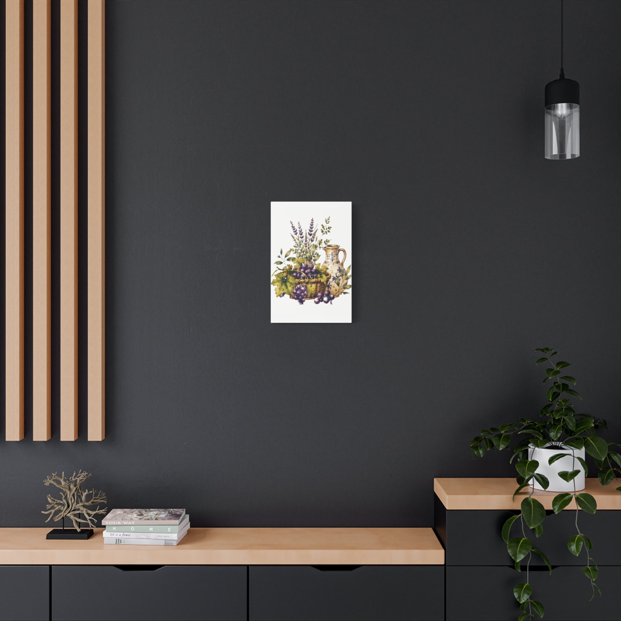 Grape & Lavender Still Life Canvas Print, Tuscan Vineyard Wall Art, Mediterranean Kitchen Decor, Botanical Dining Room Art, Solen