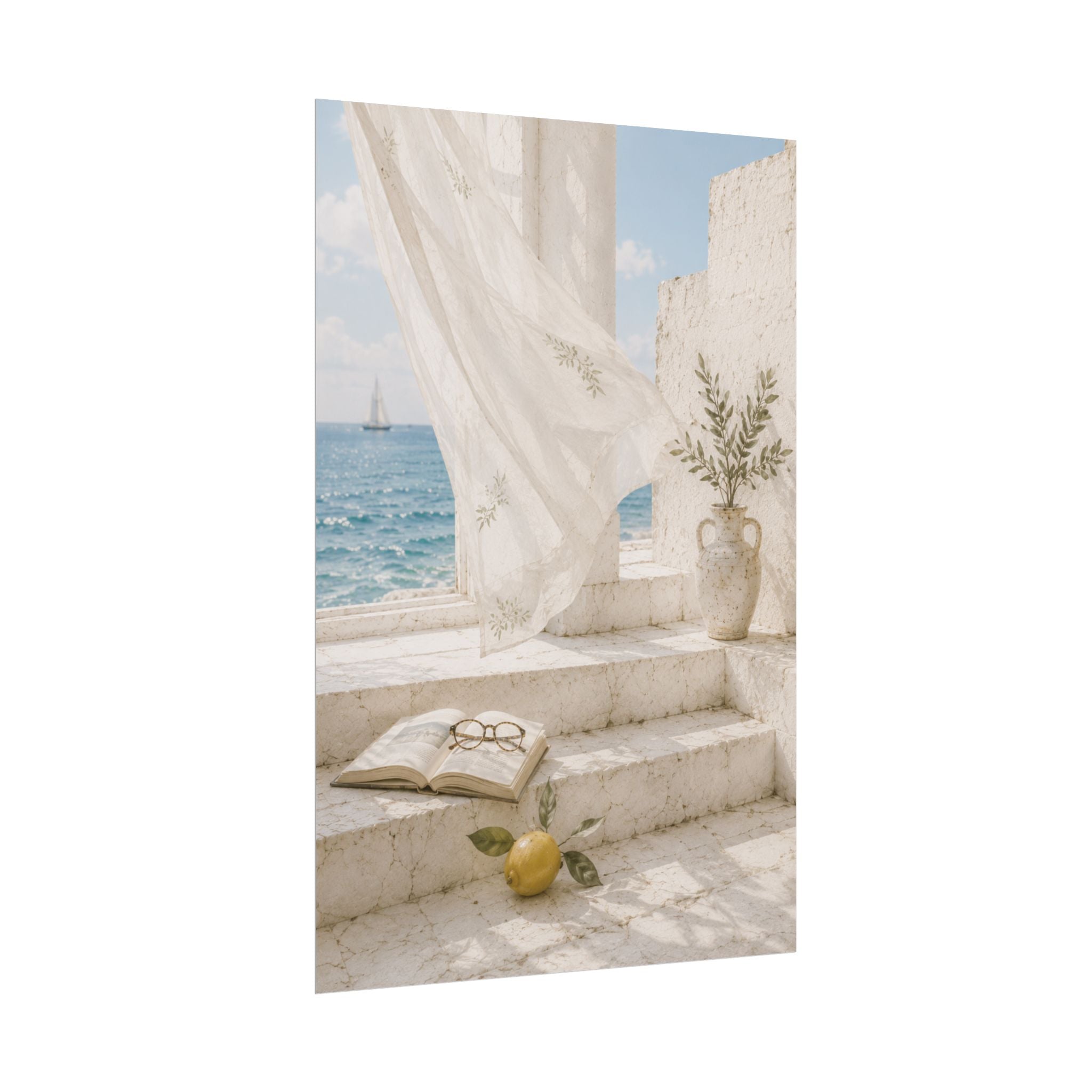 Mediterranean Coastal Poster, Seaside Wall Art, Blue Ocean Print, Summer Mediterranean Decor, Coastal Hanging Wall Art, Solen