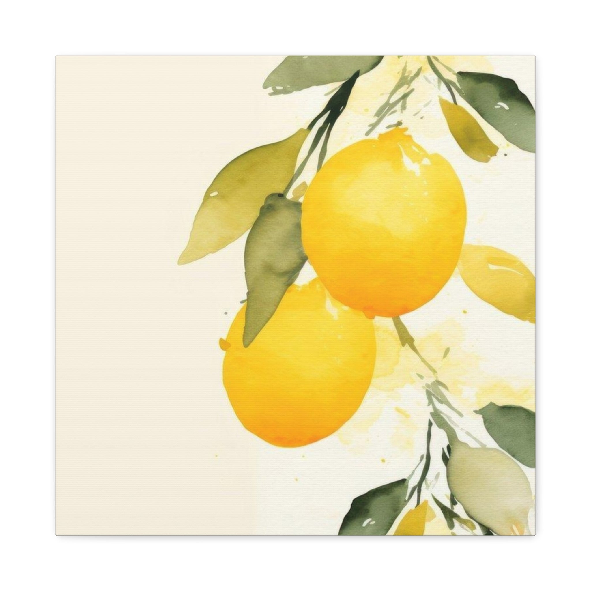 Lemon Botanical Canvas Wall Art, Mediterranean Citrus Print, Yellow Lemon Kitchen Decor, Watercolor Fruit Wall Art, Solen