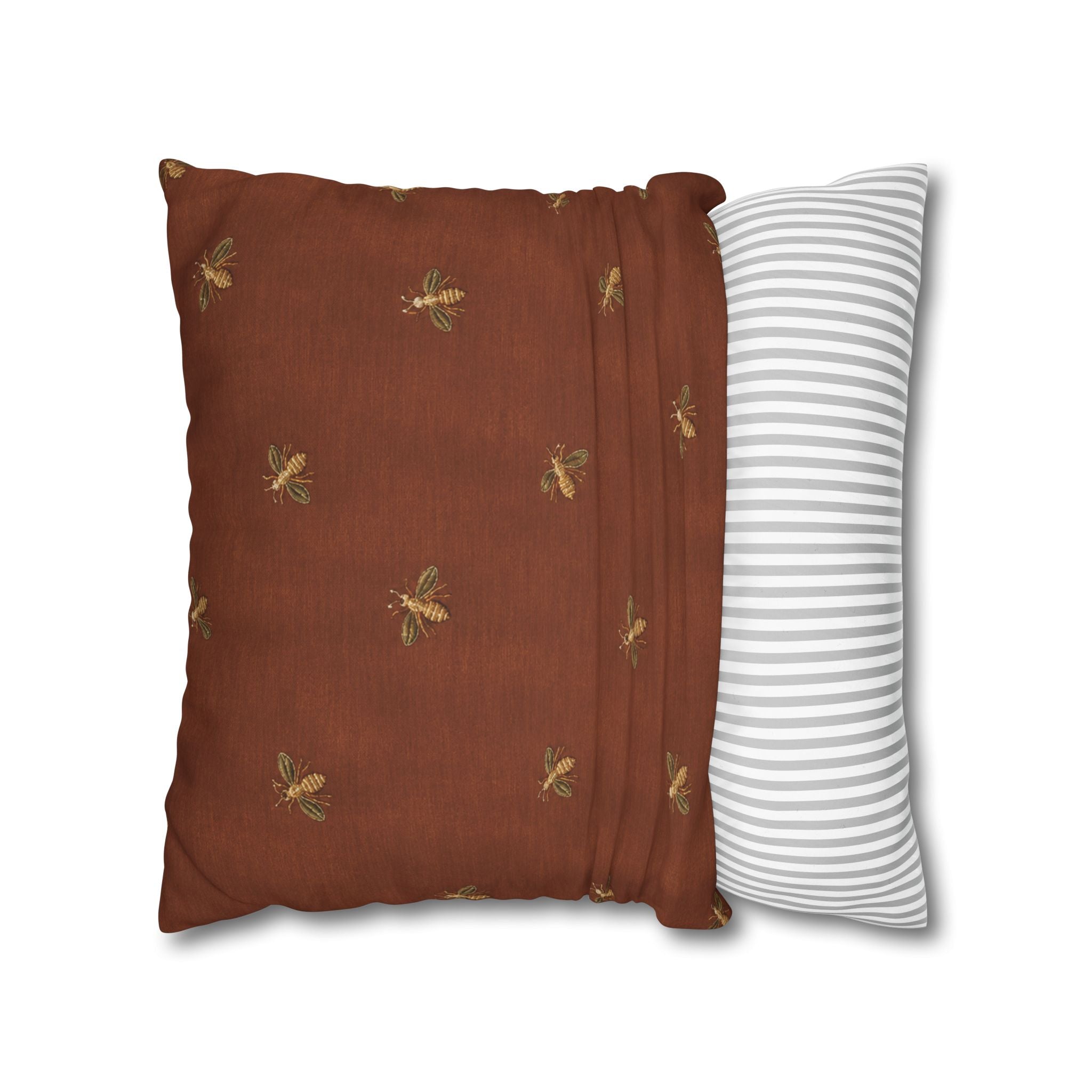 Bee Pattern Square Pillowcase — Rustic Rust Decorative Throw Pillow Cover