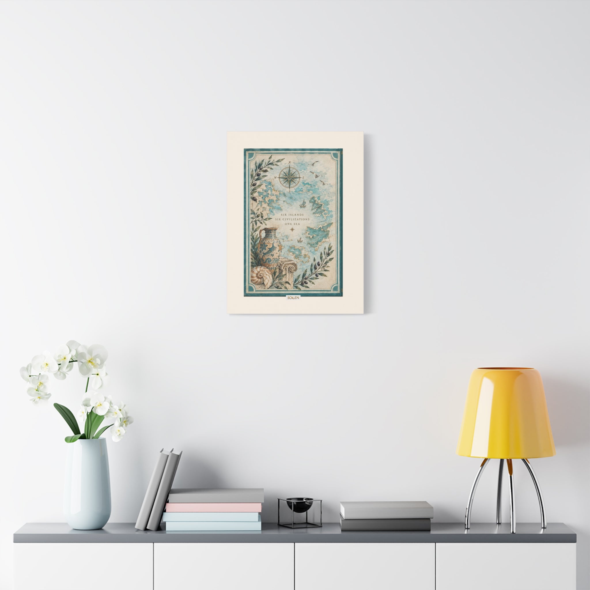 Coastal Map Canvas Print, Six Islands Mediterranean Wall Art, Vintage Sea Chart Decor, Ancient Civilizations Map Art, Solen