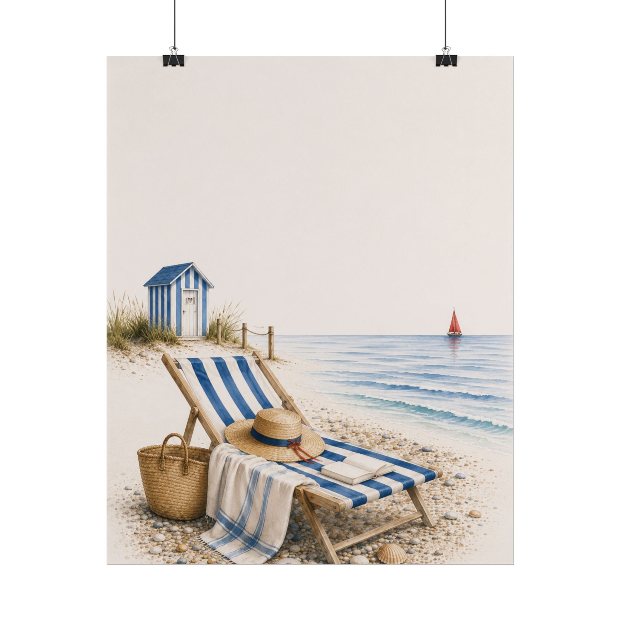 Striped Lounger Rolled Poster – Blue & Salt Coastal Wall Art | Solen