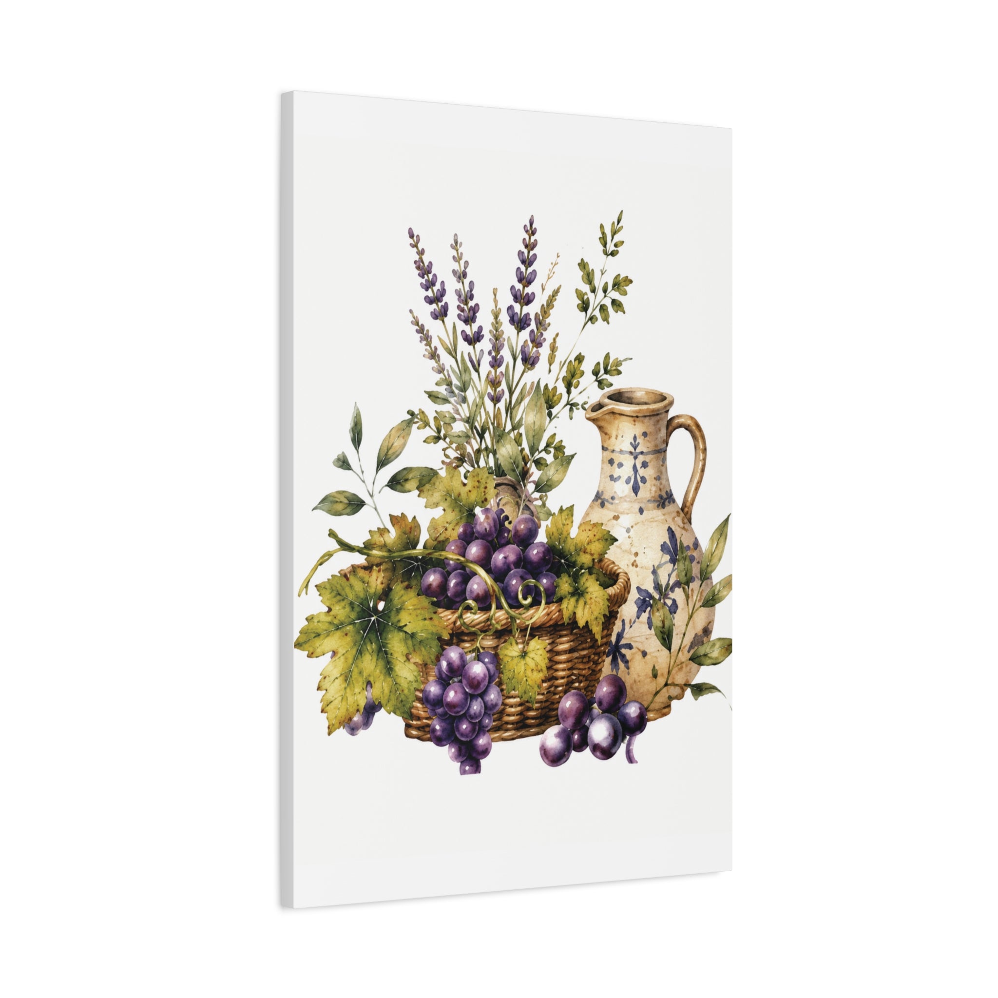 Grape & Lavender Still Life Canvas Print, Tuscan Vineyard Wall Art, Mediterranean Kitchen Decor, Botanical Dining Room Art, Solen