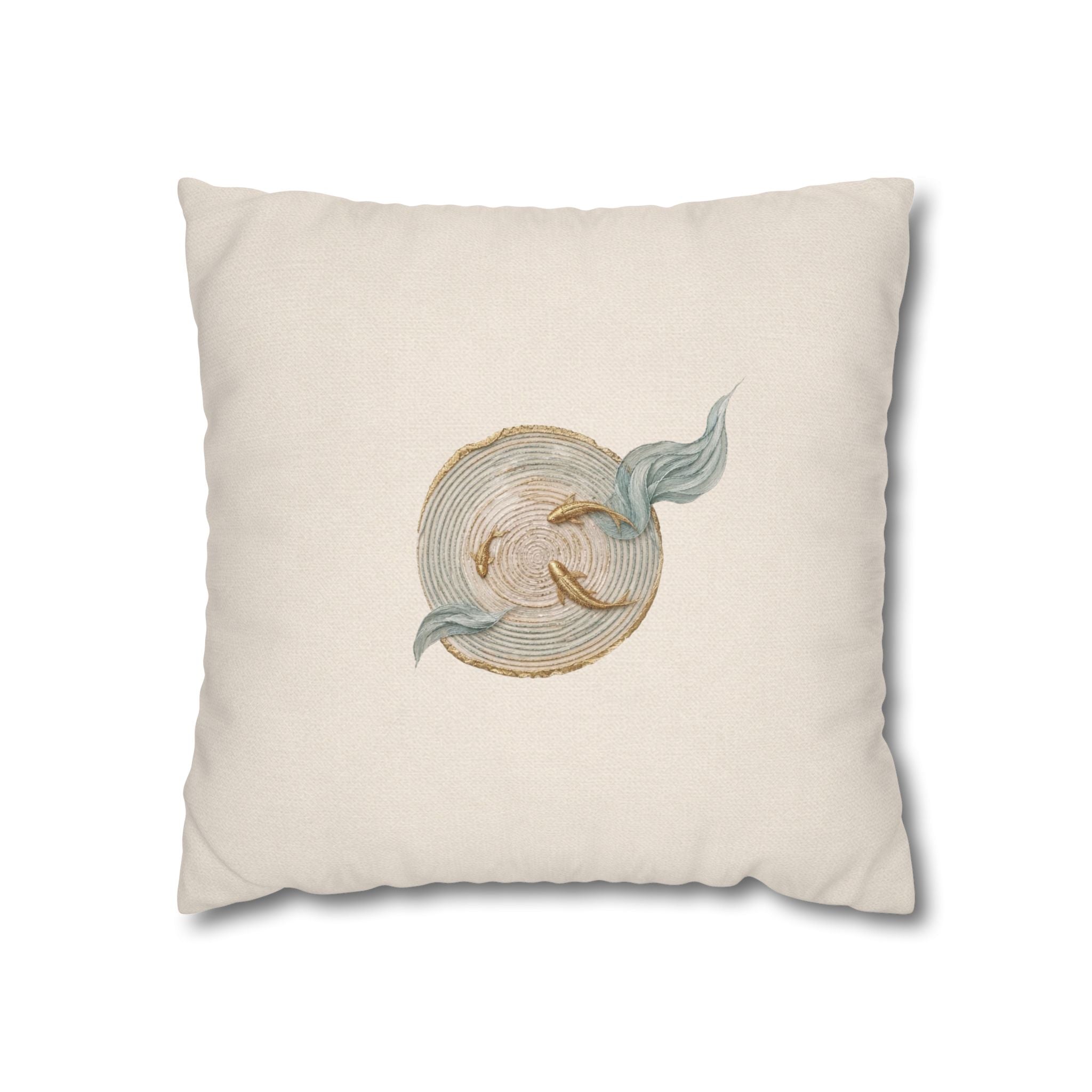 Heritage Medallion Embroidered Pillow Cover, Ivory Cotton with Blue & Gold Crest Detail, French Country Decor, Solen
