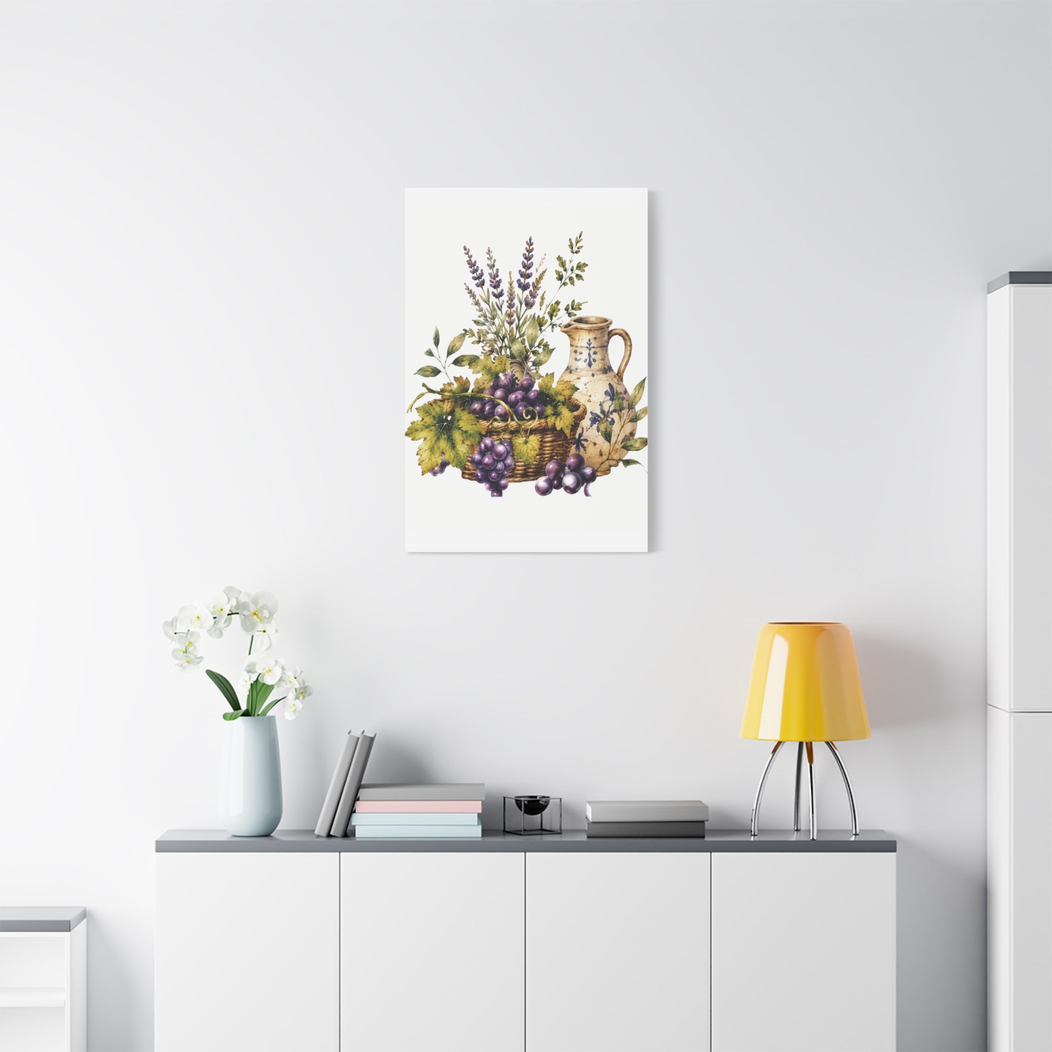 Grape & Lavender Still Life Canvas Print, Tuscan Vineyard Wall Art, Mediterranean Kitchen Decor, Botanical Dining Room Art, Solen