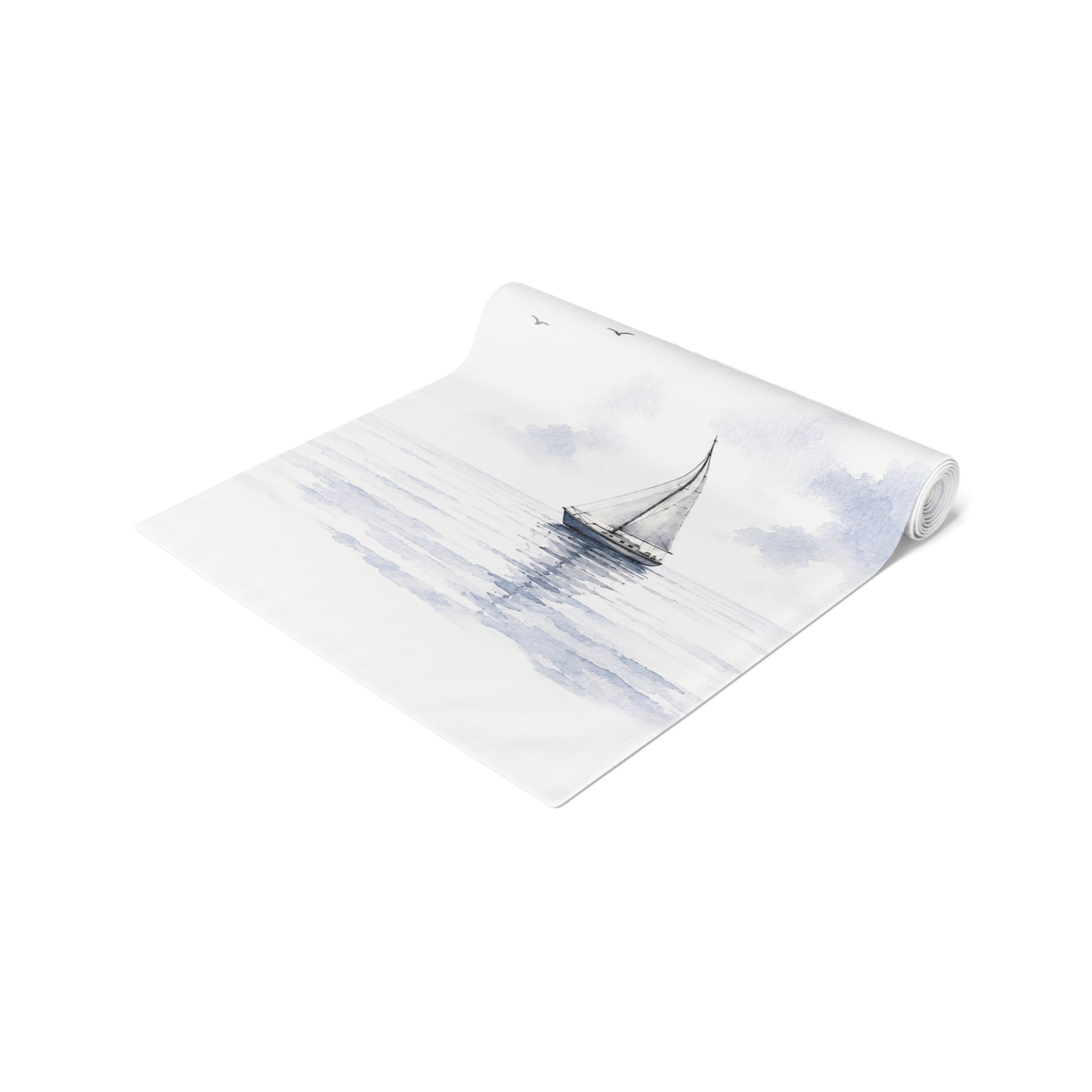 Sailboat Table Runner, Coastal Table Decor, Nautical Watercolor Runner, Blue White Dining Table Linen, Beach House Housewarming Gift