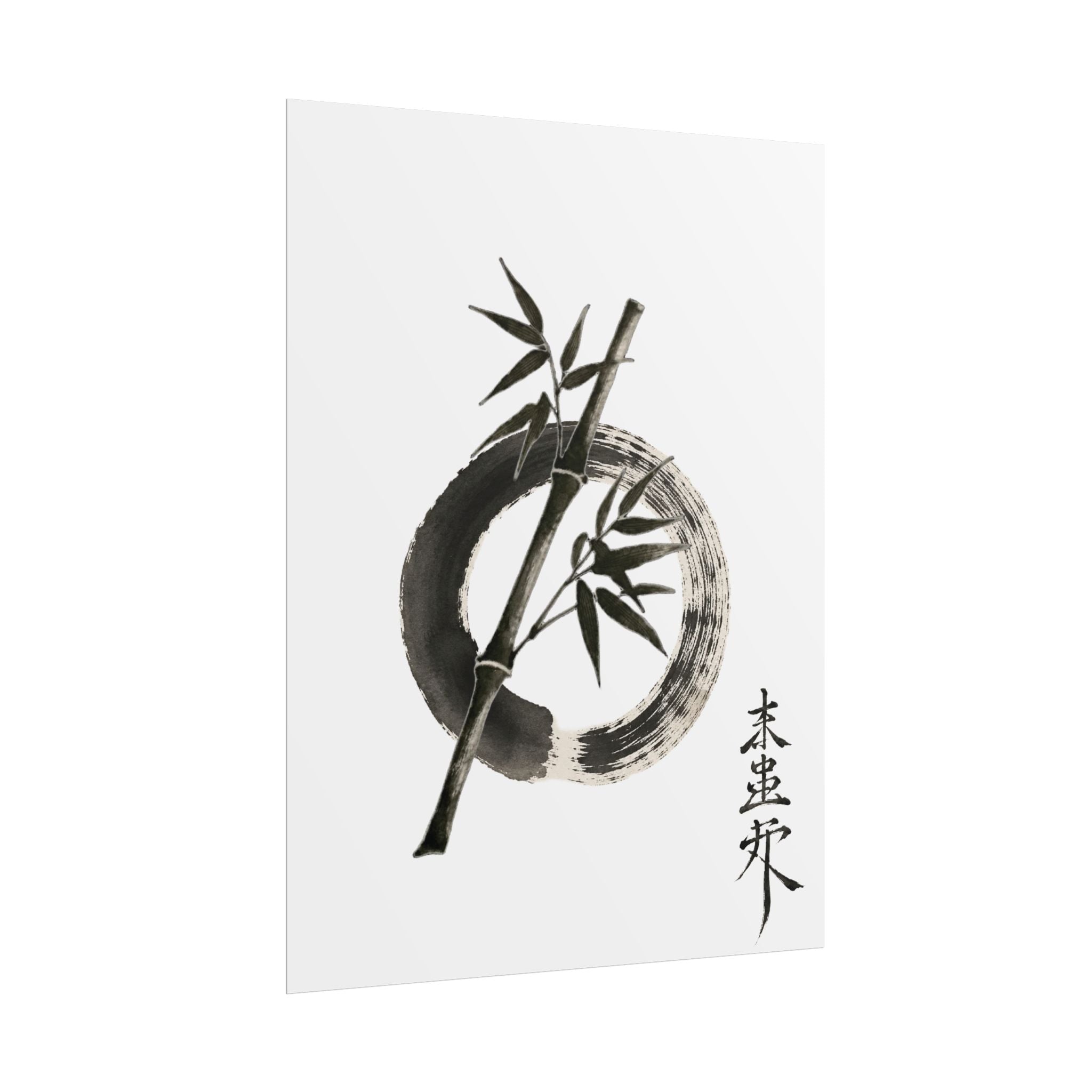 Zen Bamboo Enso Rolled Poster, Minimalist Brushstroke Wall Art, Japandi Black & White Decor, Meditation Room Print, Solen