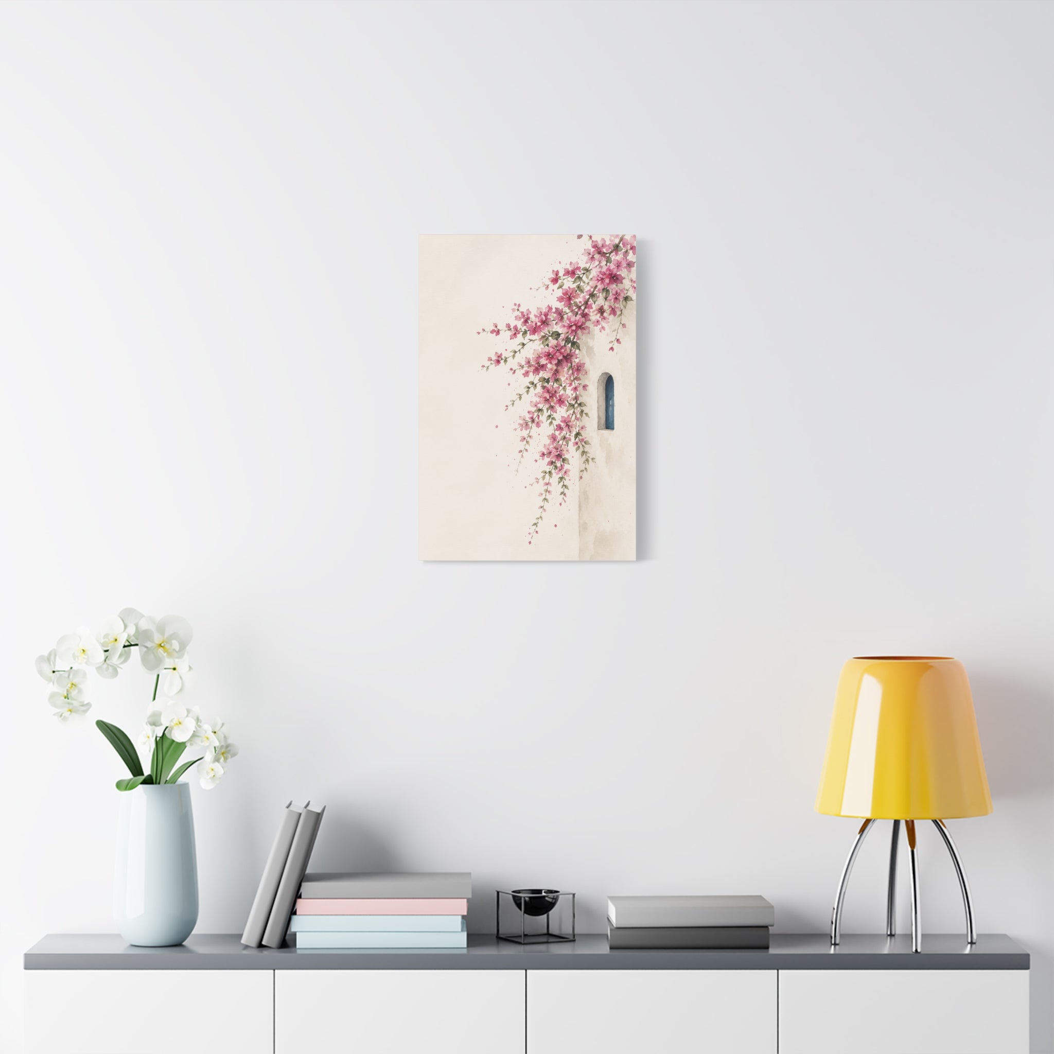 Floral Wall Canvas Print, Pink Bougainvillea Mediterranean Wall Art, Solen