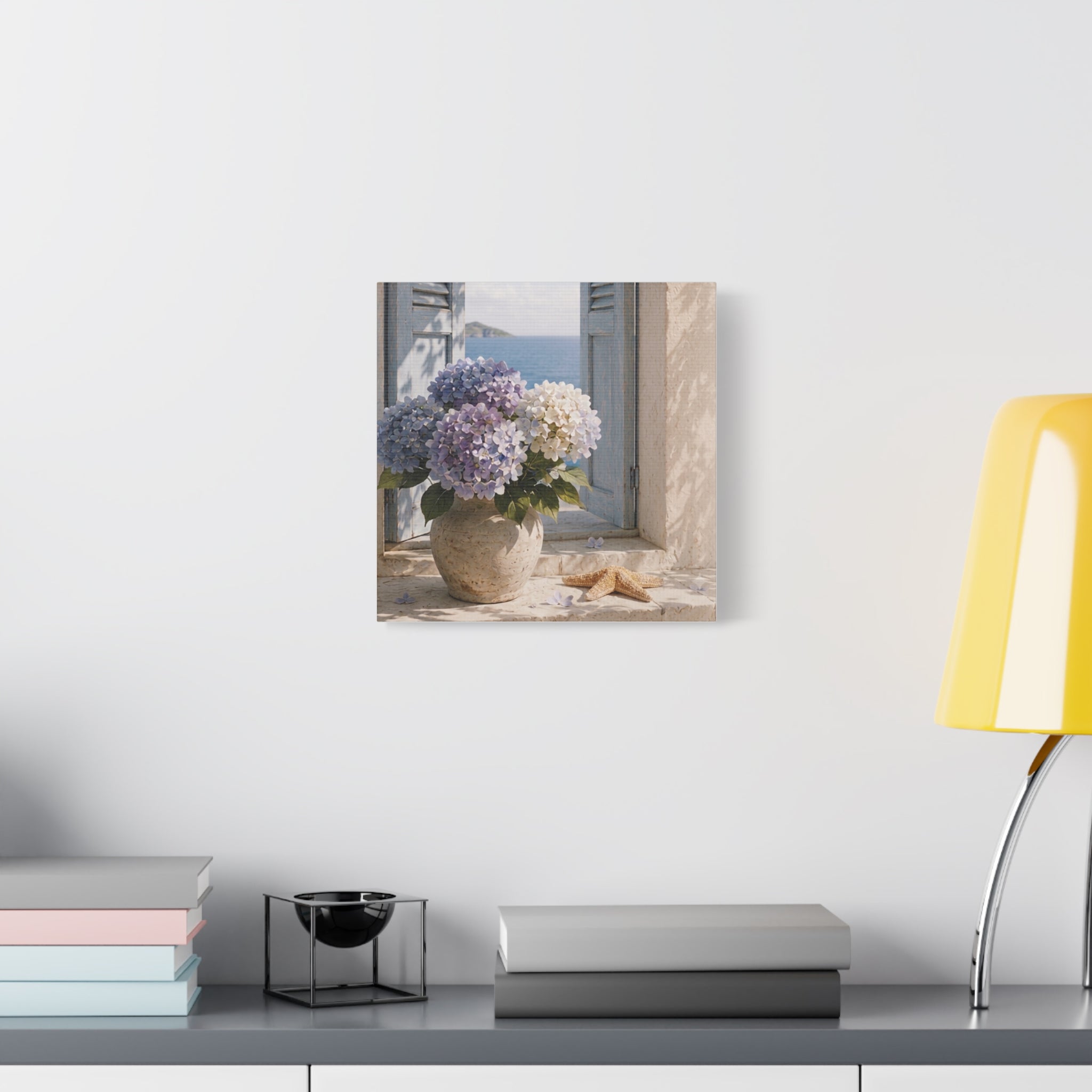Hydrangea Seaside Canvas Art, Blue Hydrangea Coastal Wall Art, Solen