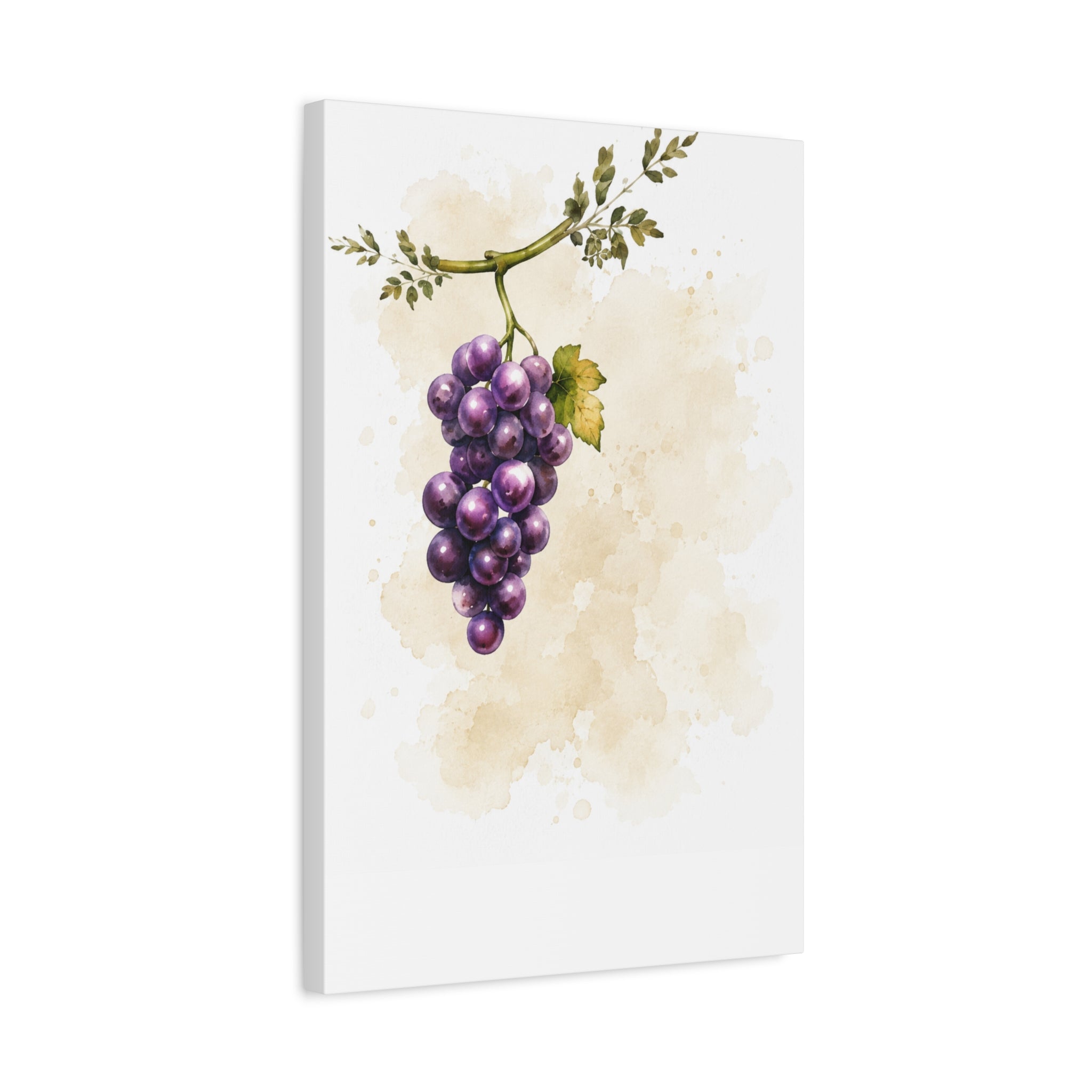 Grape Watercolor Canvas Print, Purple Vine Botanical Wall Art, Tuscan Vineyard Kitchen Decor, Neutral Dining Room Art, Solen