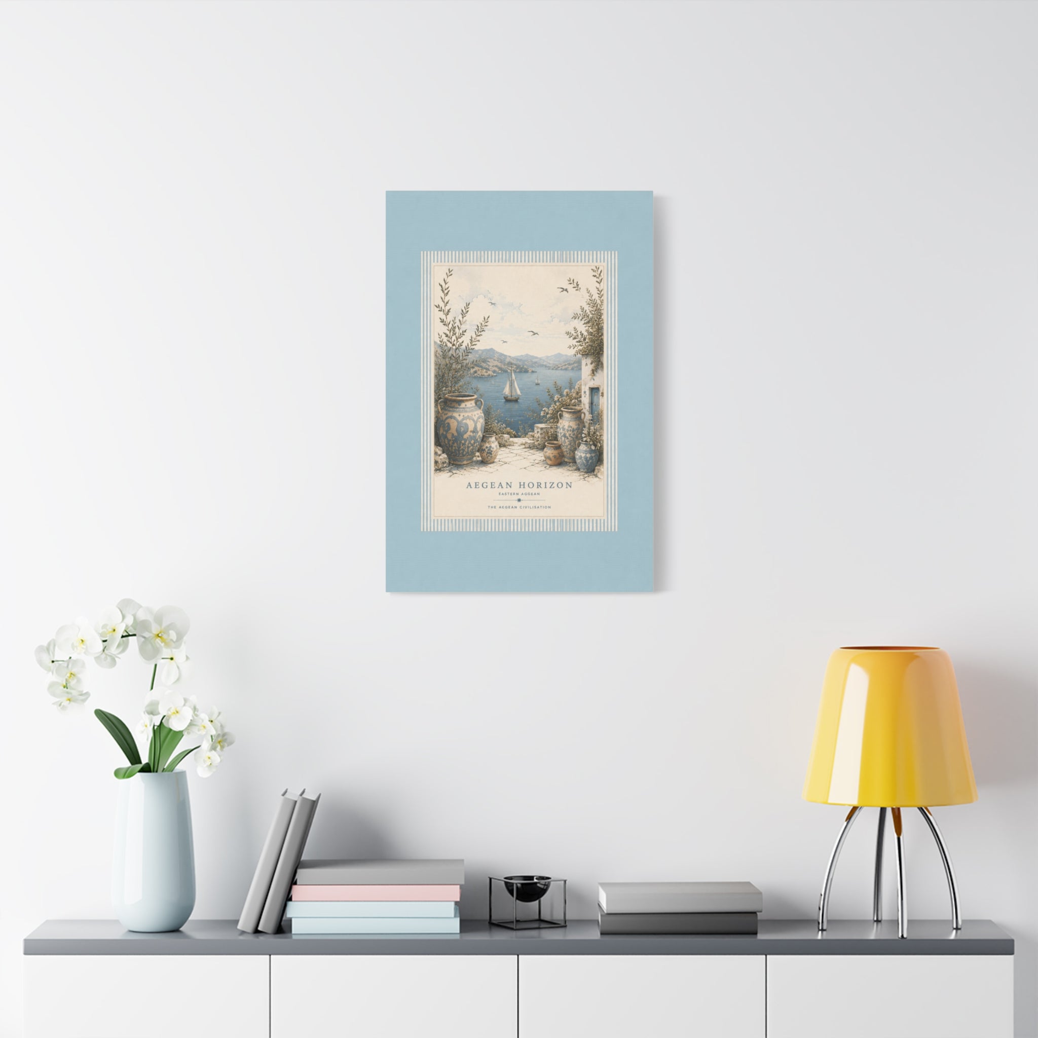 Eastern Aegean Coastal Illustration - Blue Ceramic Vase Art Decor - Mediterranean Coastal Wall Art - Solen