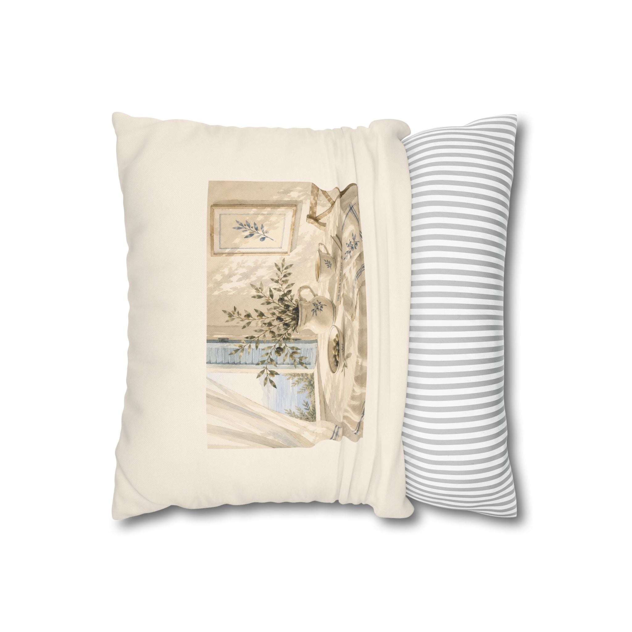 Window Stories Mediterranean Watercolor Throw Pillow - Coastal Blue Window - Solen