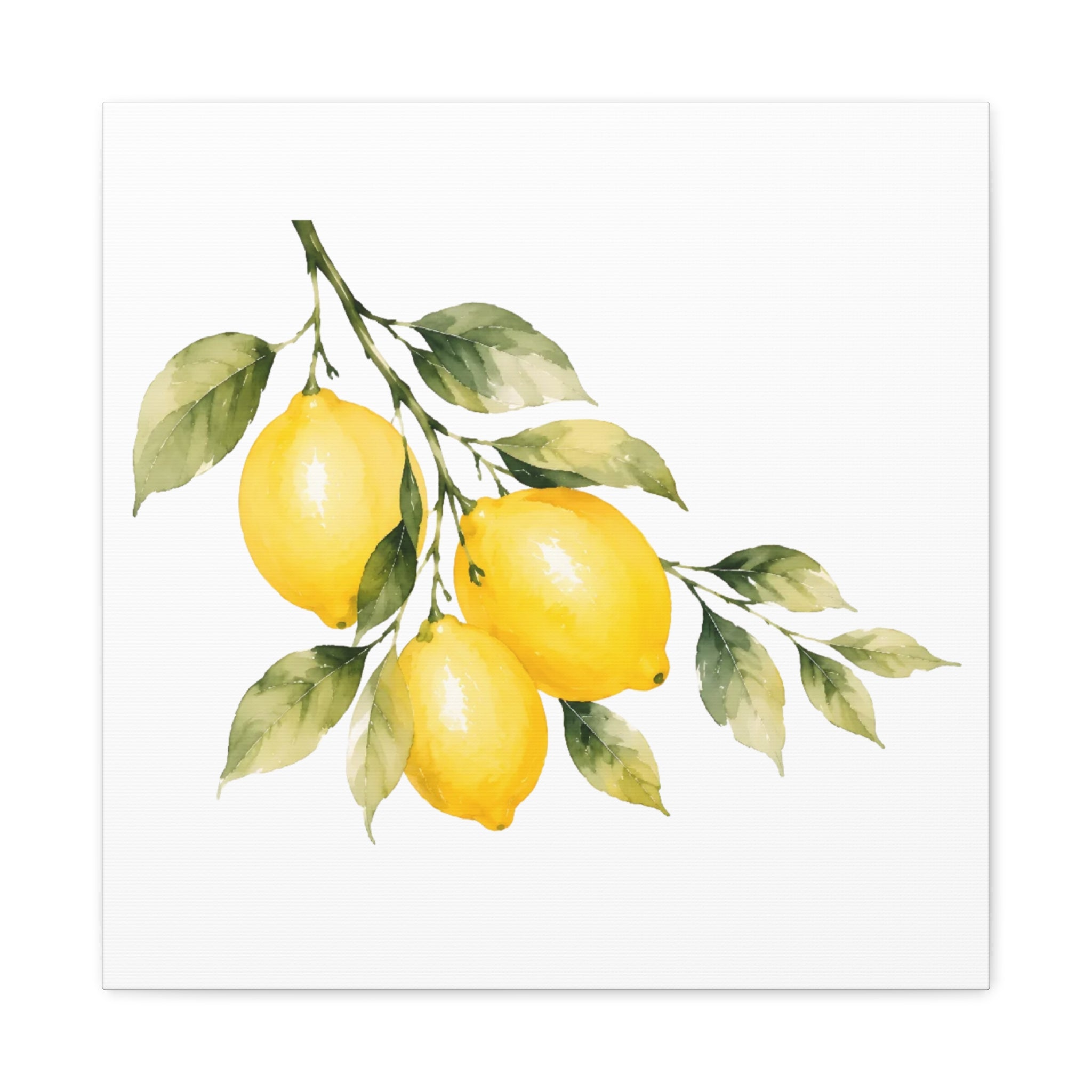 Lemon Branch Watercolor Canvas Print, Mediterranean Citrus Wall Art, Yellow Lemon Kitchen Decor, Golden Hour Botanical Art, Solen