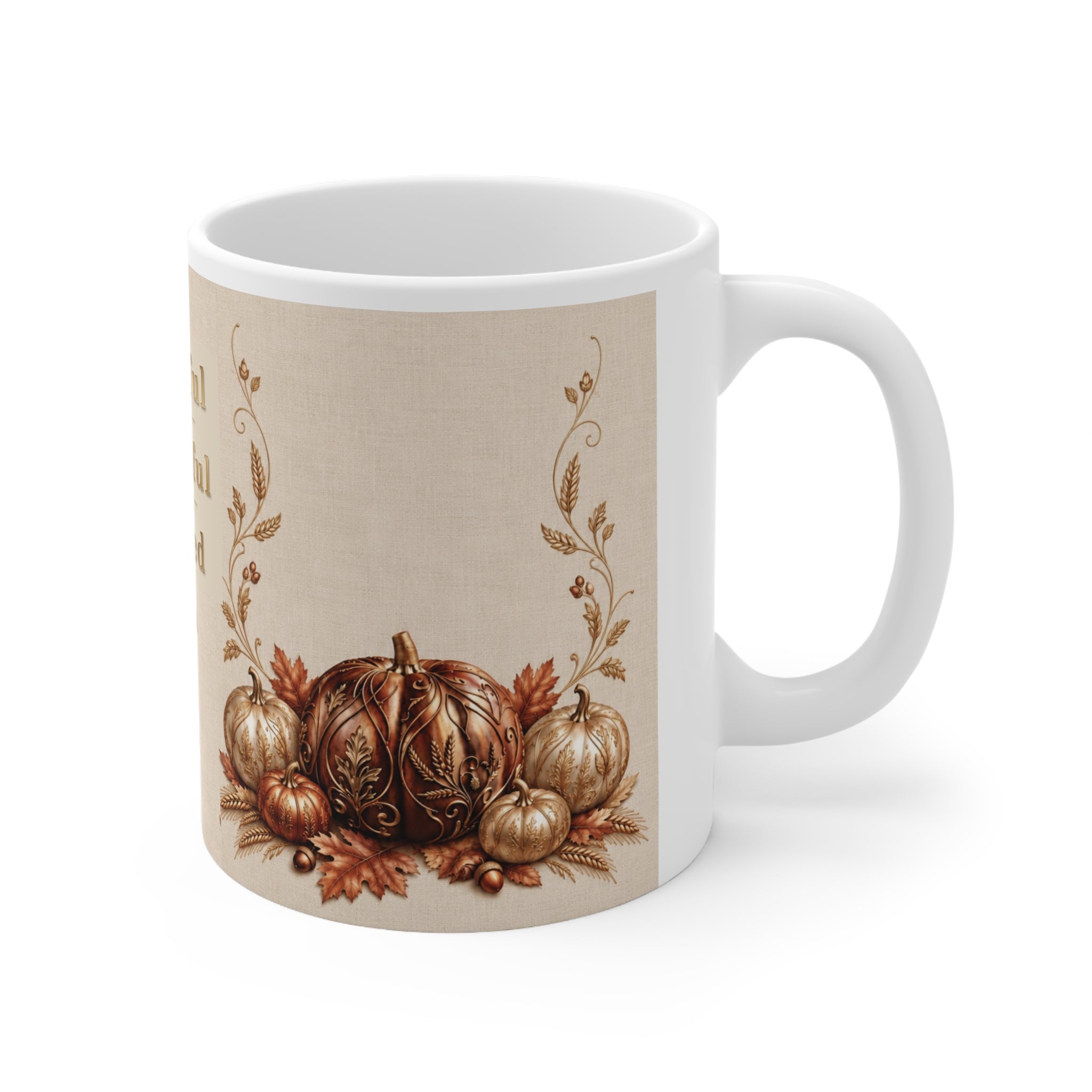 Grateful Thankful Blessed Mom Mug, Thanksgiving Gift for Mom, Pumpkin Fall Coffee Mug, Vintage Autumn Mug, Gold Look Ceramic Cup(11oz)