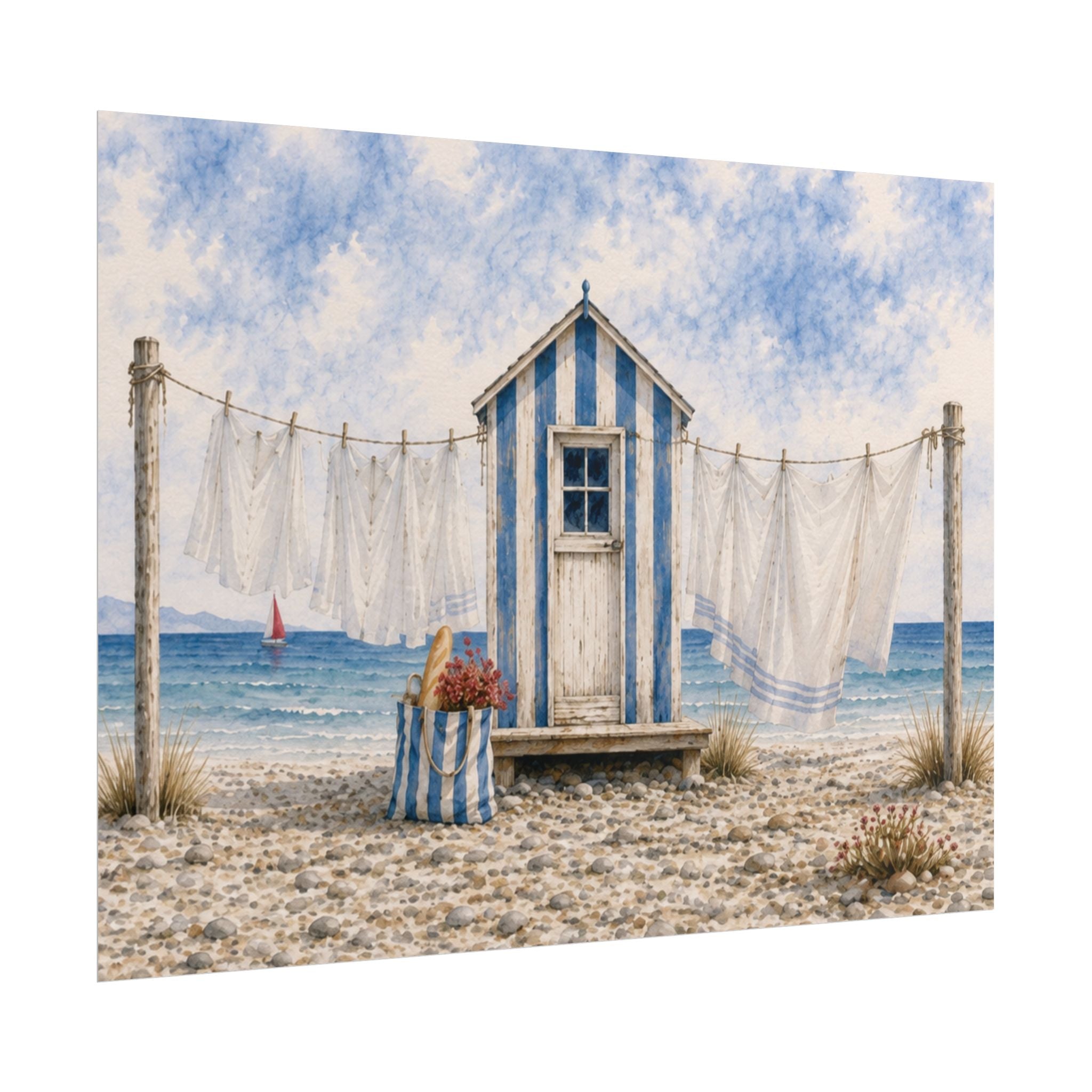 Laundry by the Sea Rolled Poster – Blue & Salt Coastal Cottage Wall Art | Solen