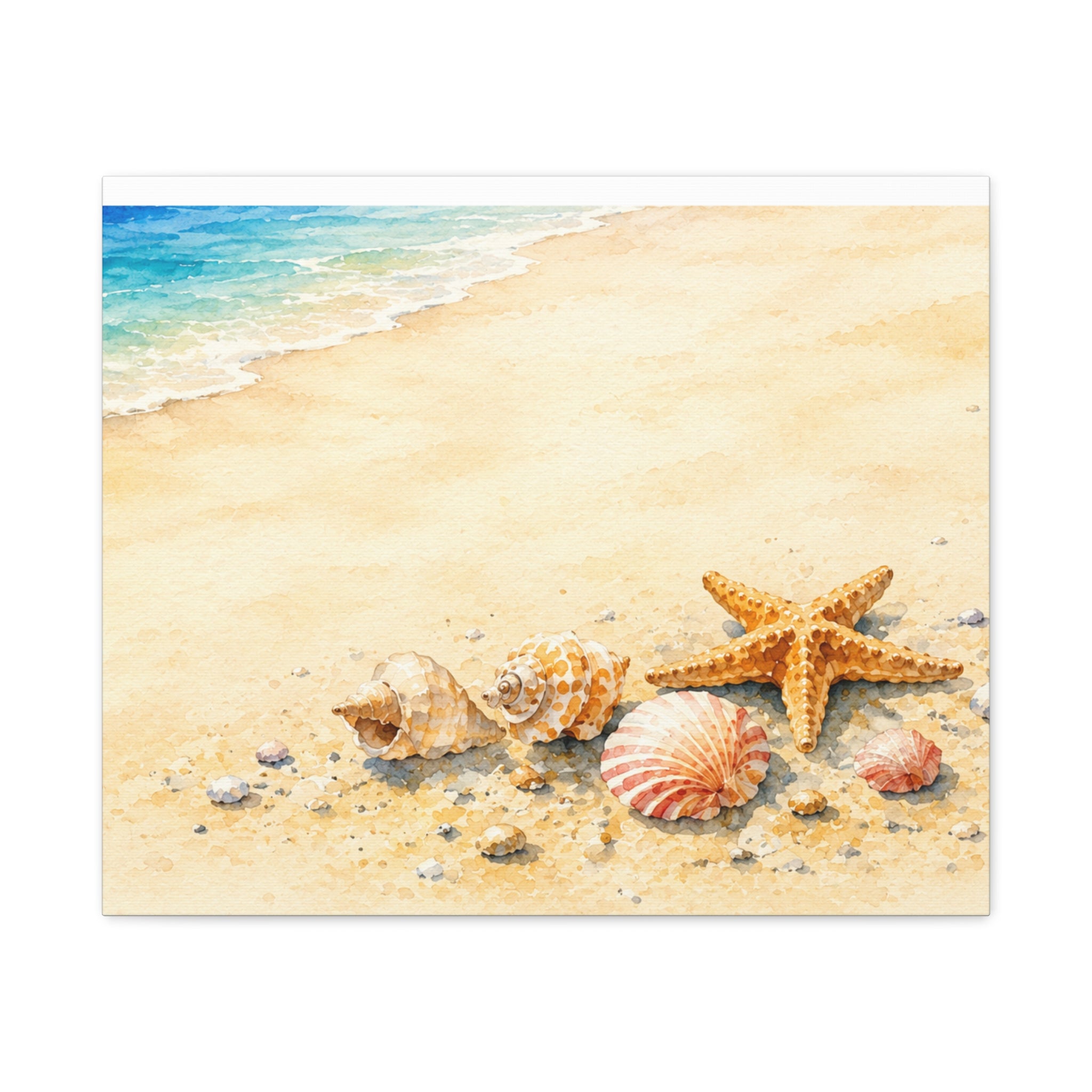 Seashell Memories Canvas Wall Art, Coastal Watercolor Shell Print, Nautical Beach House Decor, Bathroom Wall Art, Solen