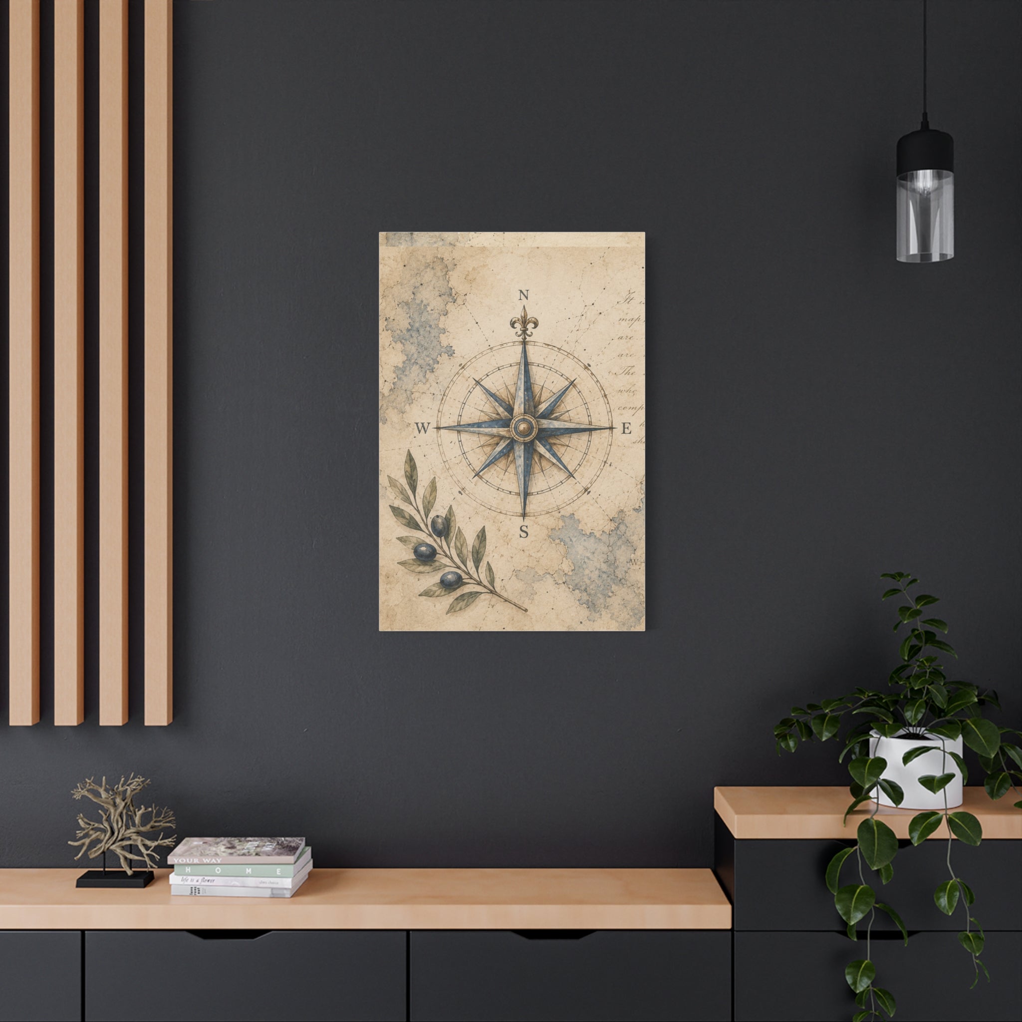 Old Compass Rose Canvas Print, Antique Nautical Wall Art, Vintage Mediterranean Map Decor, Sailing Study Room Art, Solen