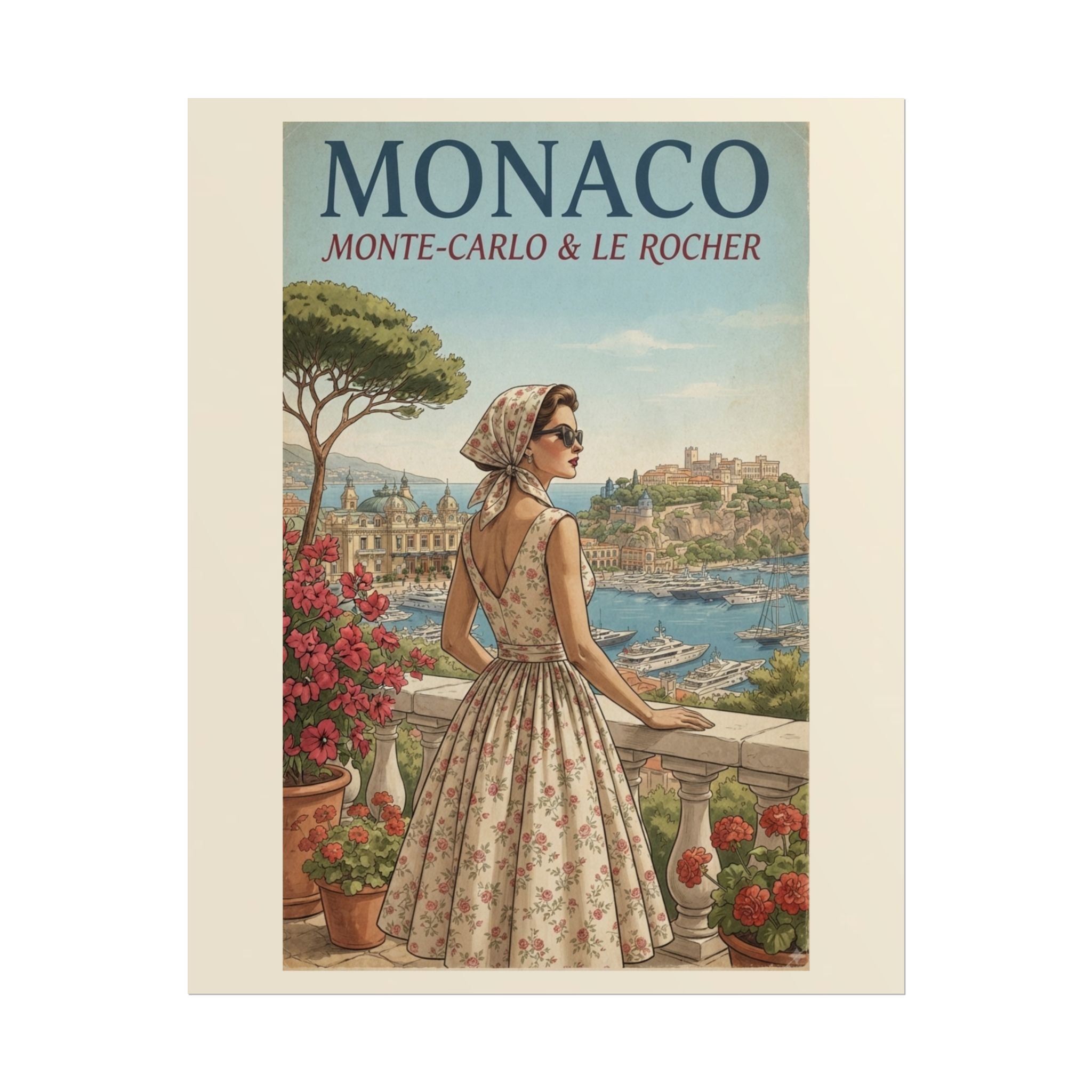 Monaco Poster, Vintage Riviera Travel Print, Monte Carlo Wall Art, Retro French Riviera Poster, Mid Century Travel Art, Solen