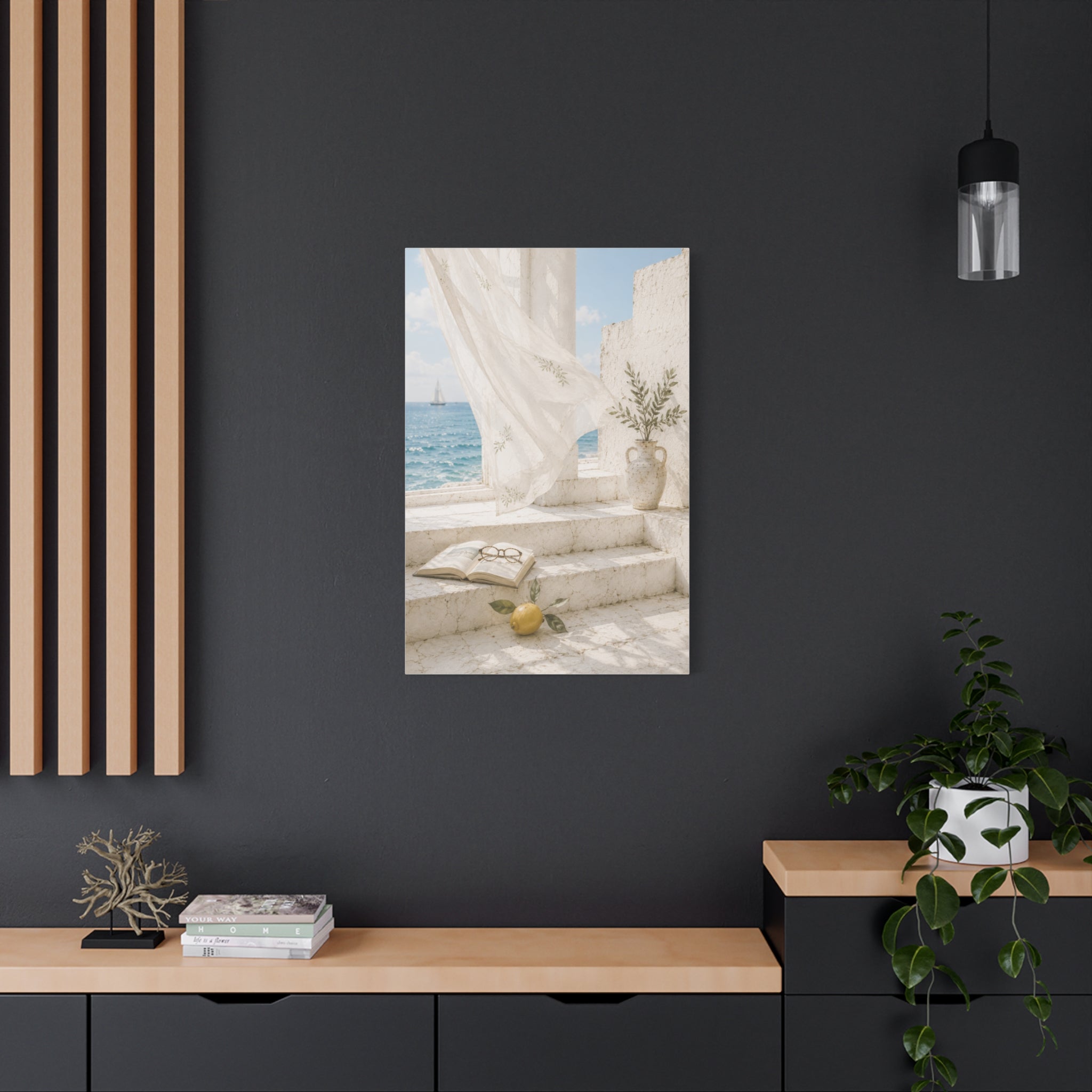 Mediterranean Coastal Wall Art, Seaside Summer Print, Blue Ocean & Lemon Art, Mediterranean Home Decor, Coastal Wall Decor, Solen