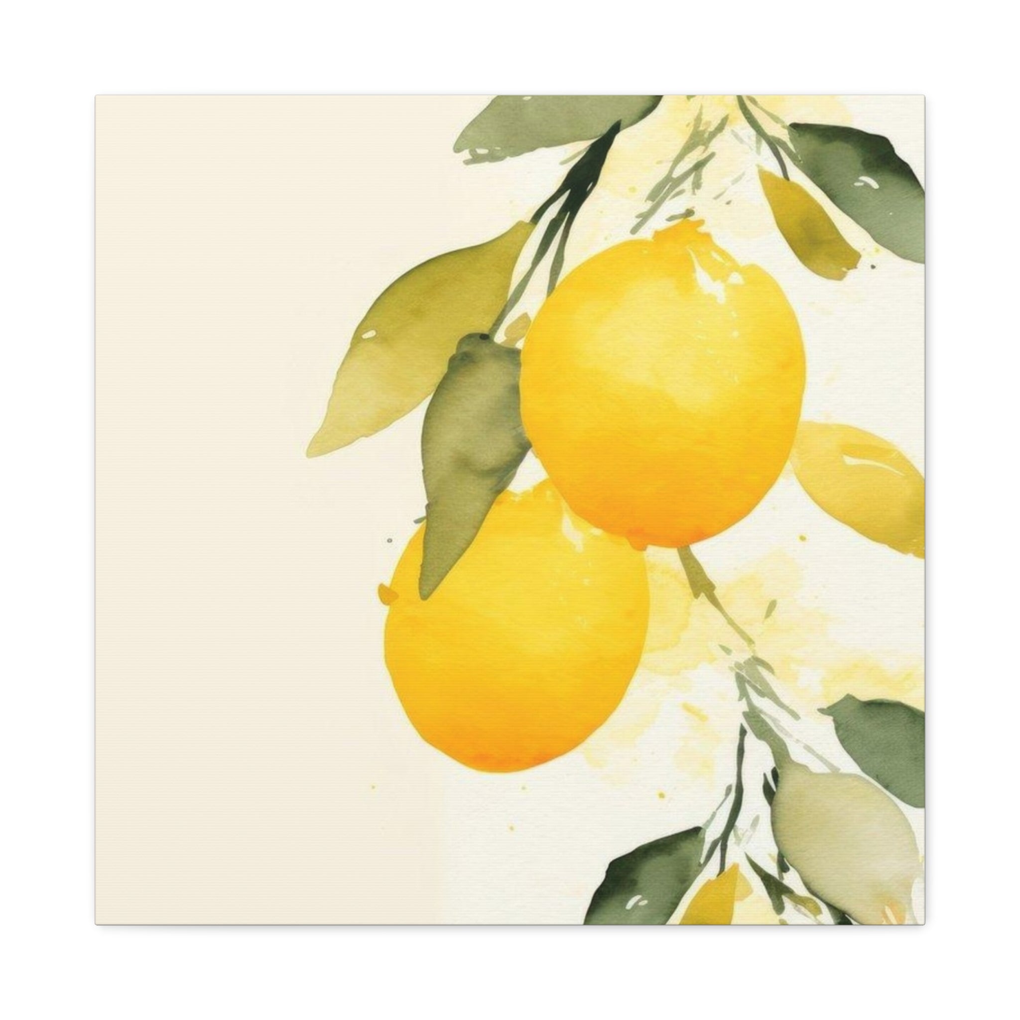 Lemon Botanical Canvas Wall Art, Mediterranean Citrus Print, Yellow Lemon Kitchen Decor, Watercolor Fruit Wall Art, Solen