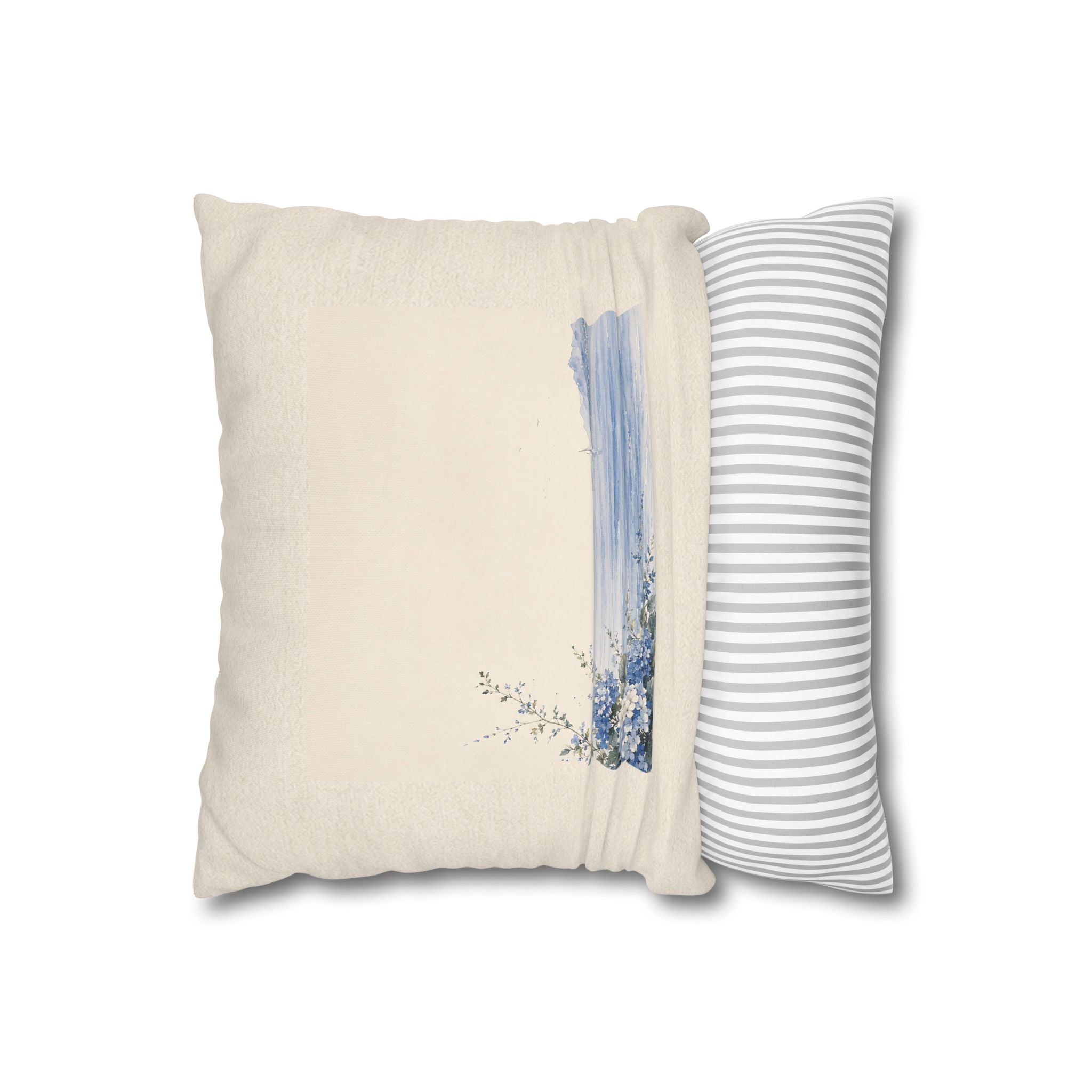 Coastal Watercolor Pillowcase — Blue Seaside Sailboat Decorative Pillow - Solen