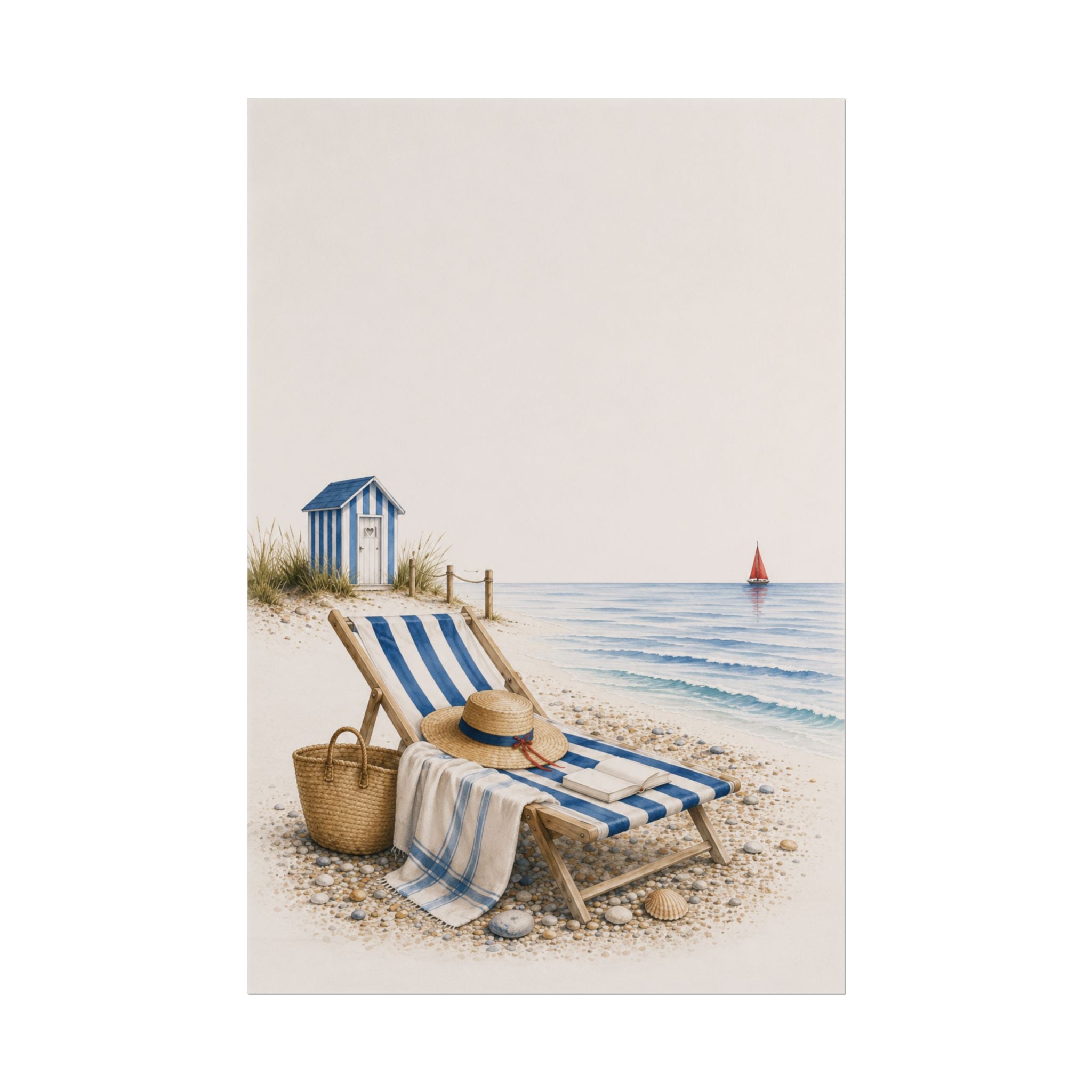 Striped Lounger Rolled Poster – Blue & Salt Coastal Wall Art | Solen