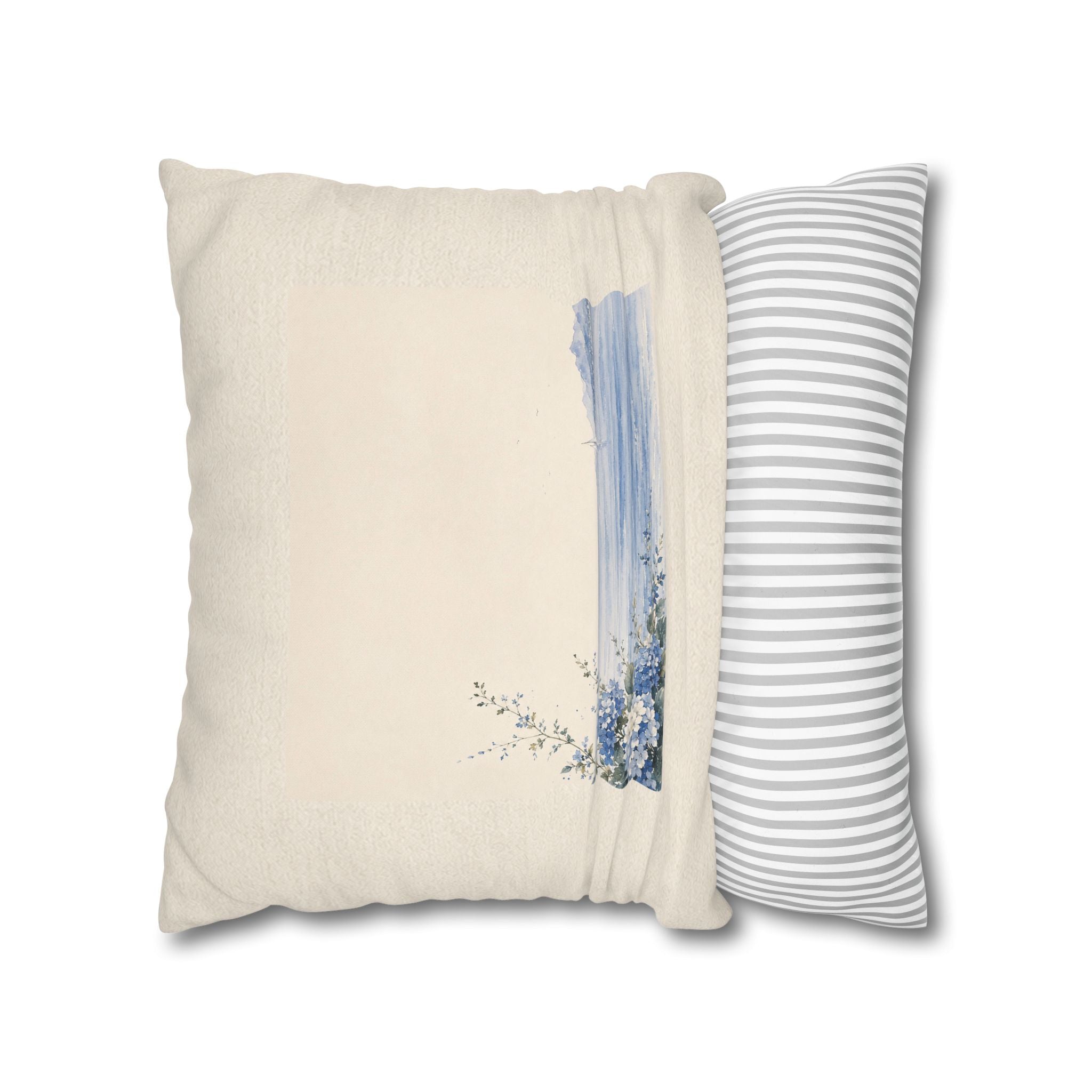 Coastal Watercolor Pillowcase — Blue Seaside Sailboat Decorative Pillow - Solen