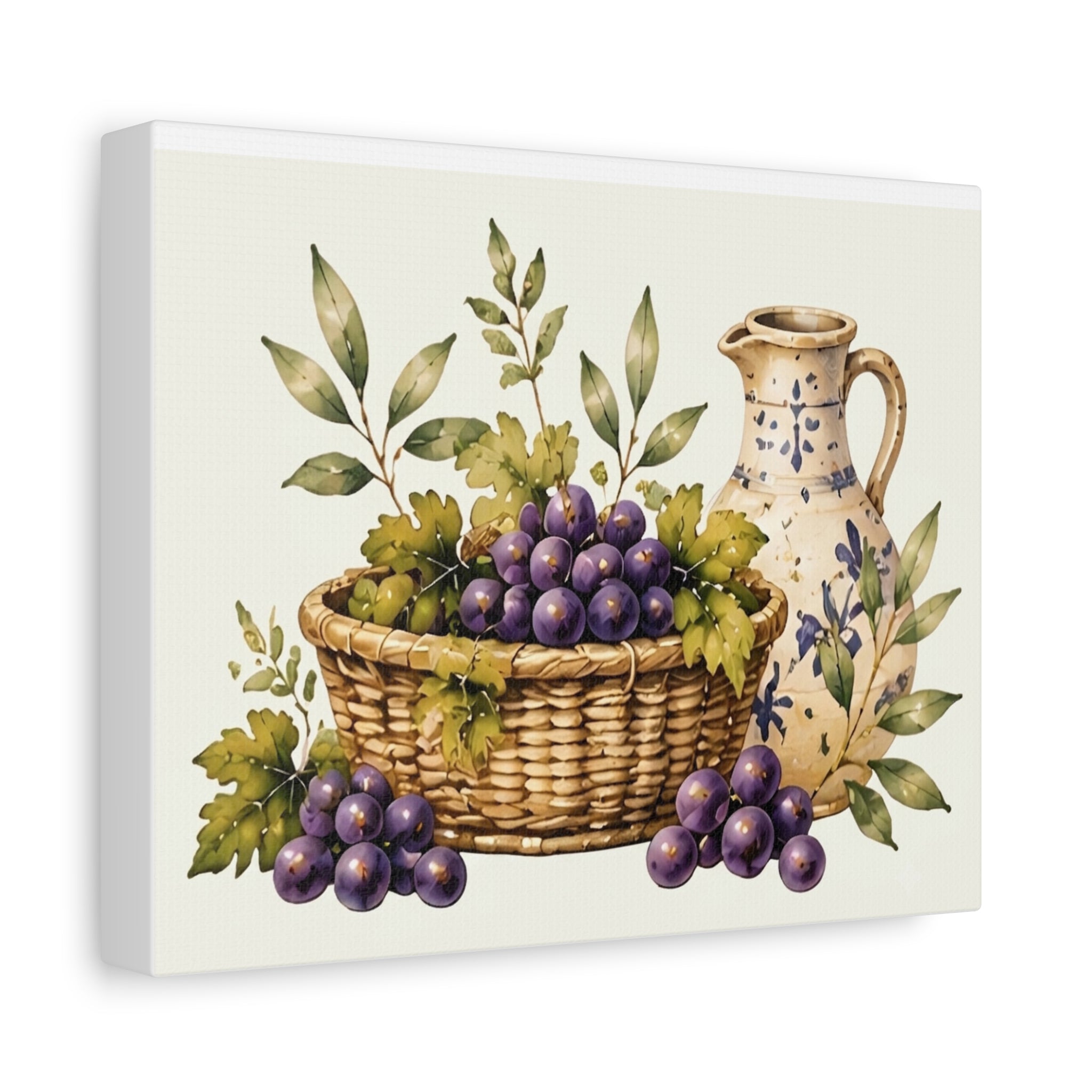 Grapes & Pitcher Matte Canvas Wall Art, Rustic Tuscan Kitchen Decor, Vintage Fruit Still Life Print, Dining Room Art, Solen