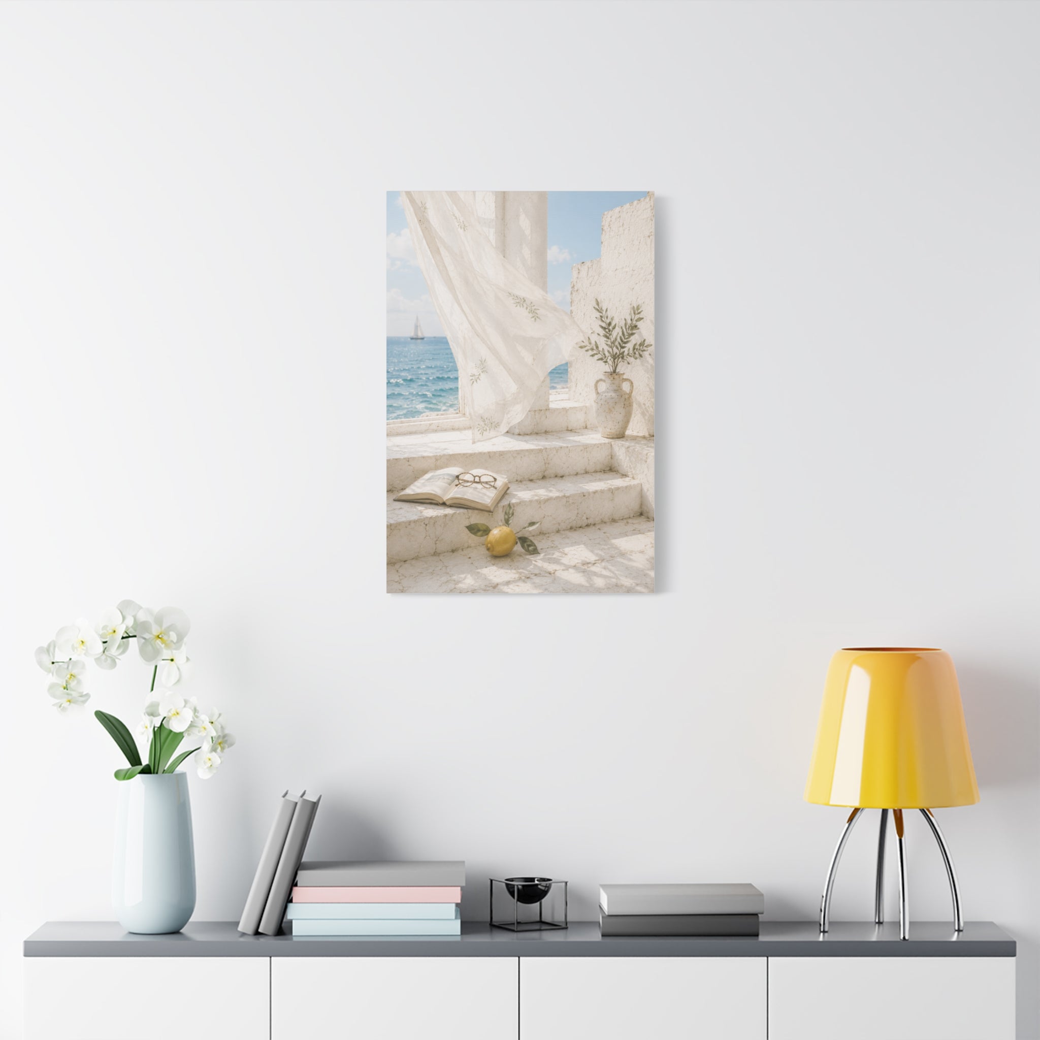 Mediterranean Coastal Wall Art, Seaside Summer Print, Blue Ocean & Lemon Art, Mediterranean Home Decor, Coastal Wall Decor, Solen