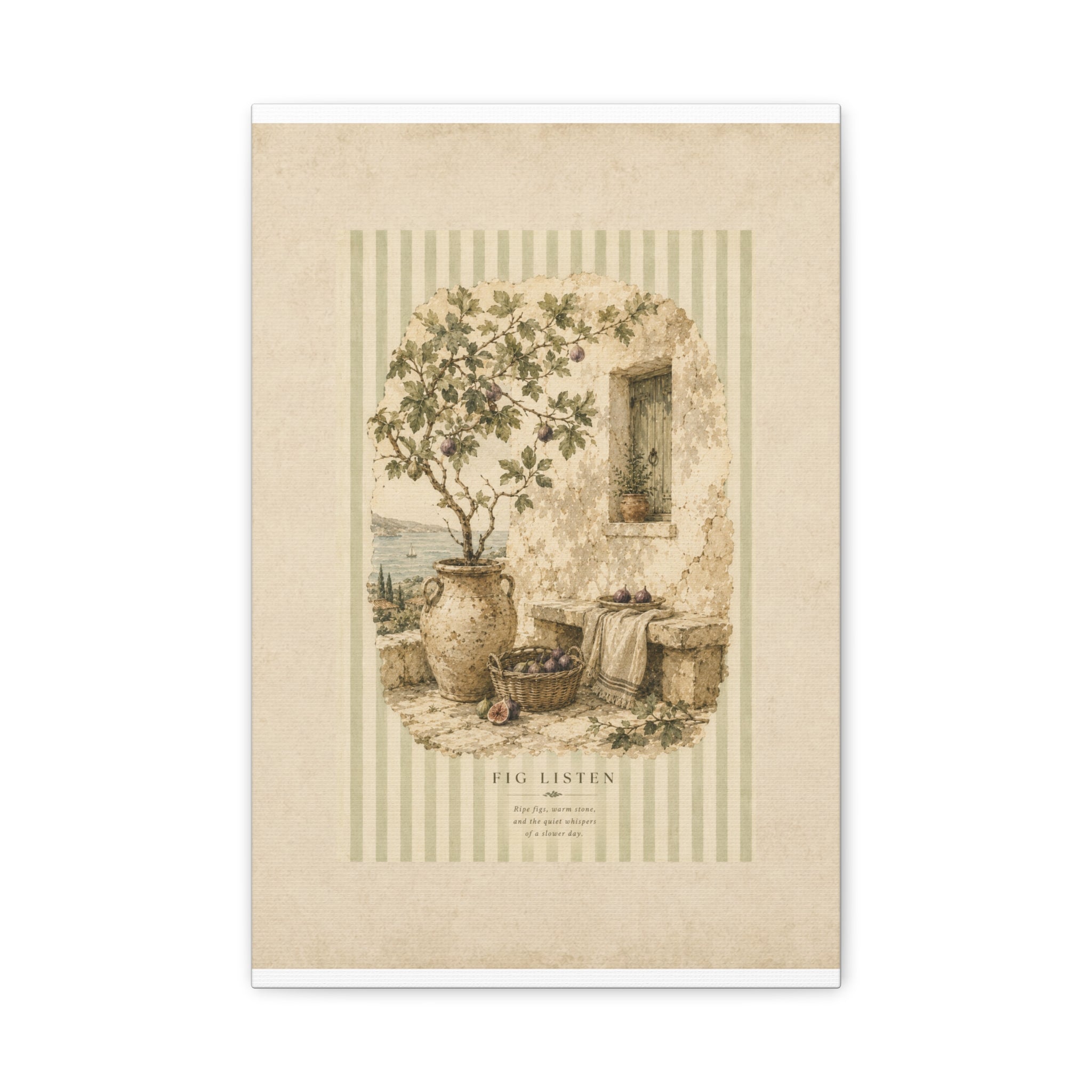 Fig Listen Wall Art Print - Vintage Mediterranean Still Life - Rustic Fig Tree Illustration - Tuscan Coastal Decor, Solen