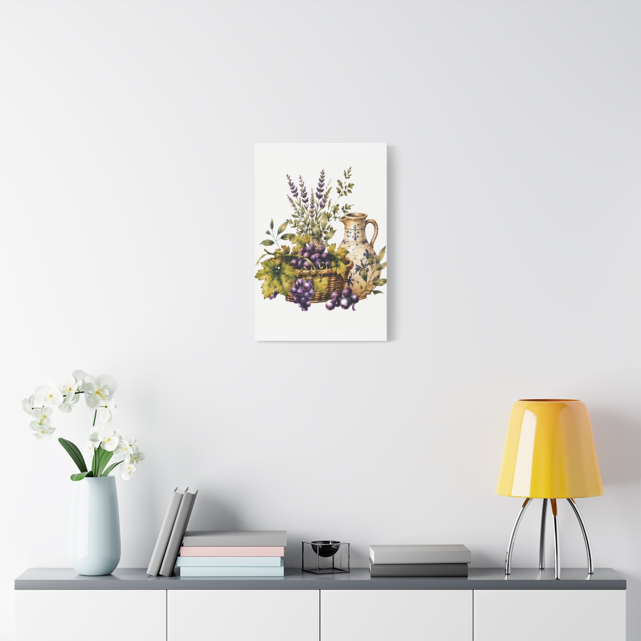 Grape & Lavender Still Life Canvas Print, Tuscan Vineyard Wall Art, Mediterranean Kitchen Decor, Botanical Dining Room Art, Solen