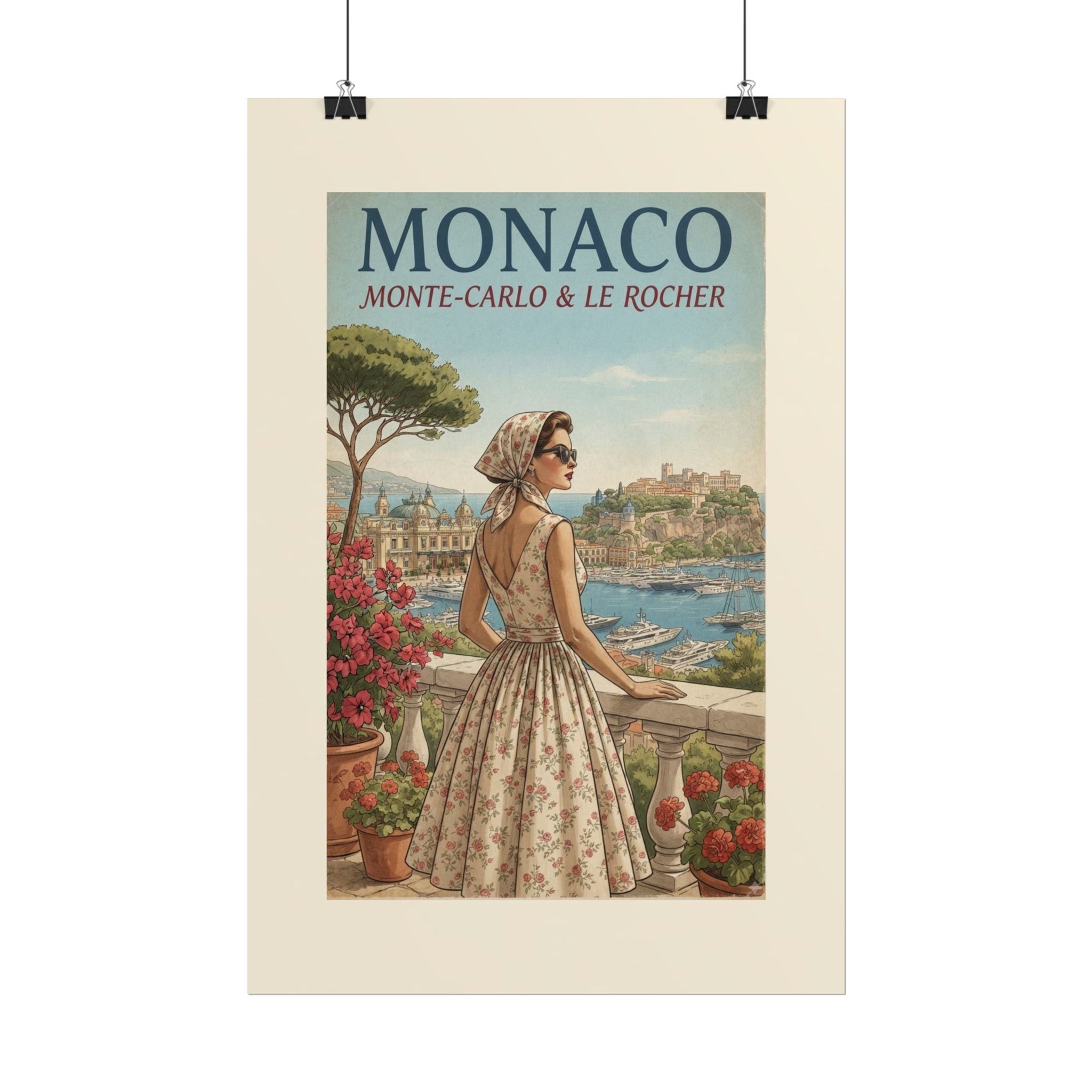Monaco Poster, Vintage Riviera Travel Print, Monte Carlo Wall Art, Retro French Riviera Poster, Mid Century Travel Art, Solen